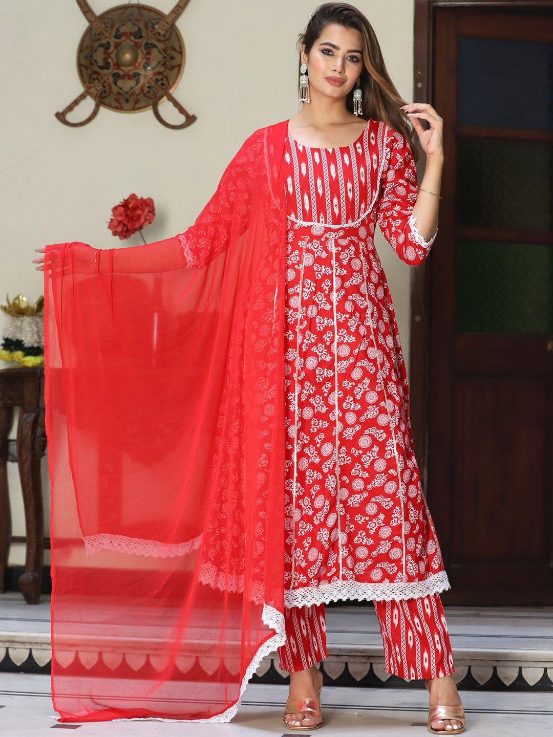 singni ethnic motifs printed mirror work regular kurta with trousers & dupatta