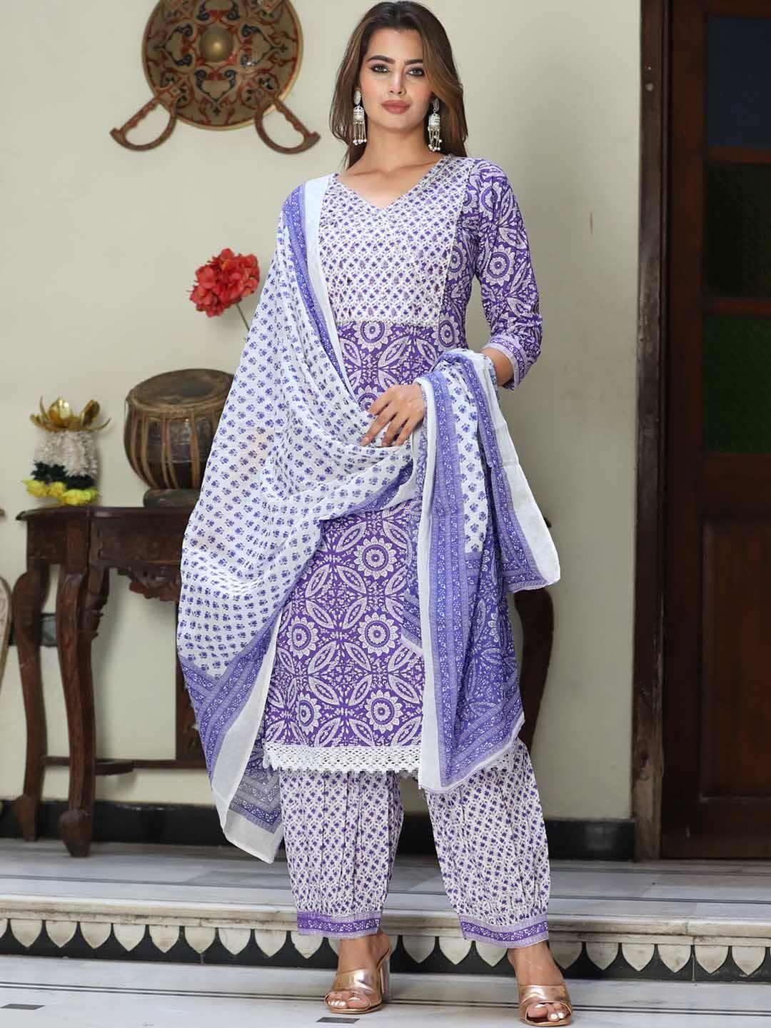 singni ethnic motifs printed gotta patti straight pure cotton kurta & salwar with dupatta