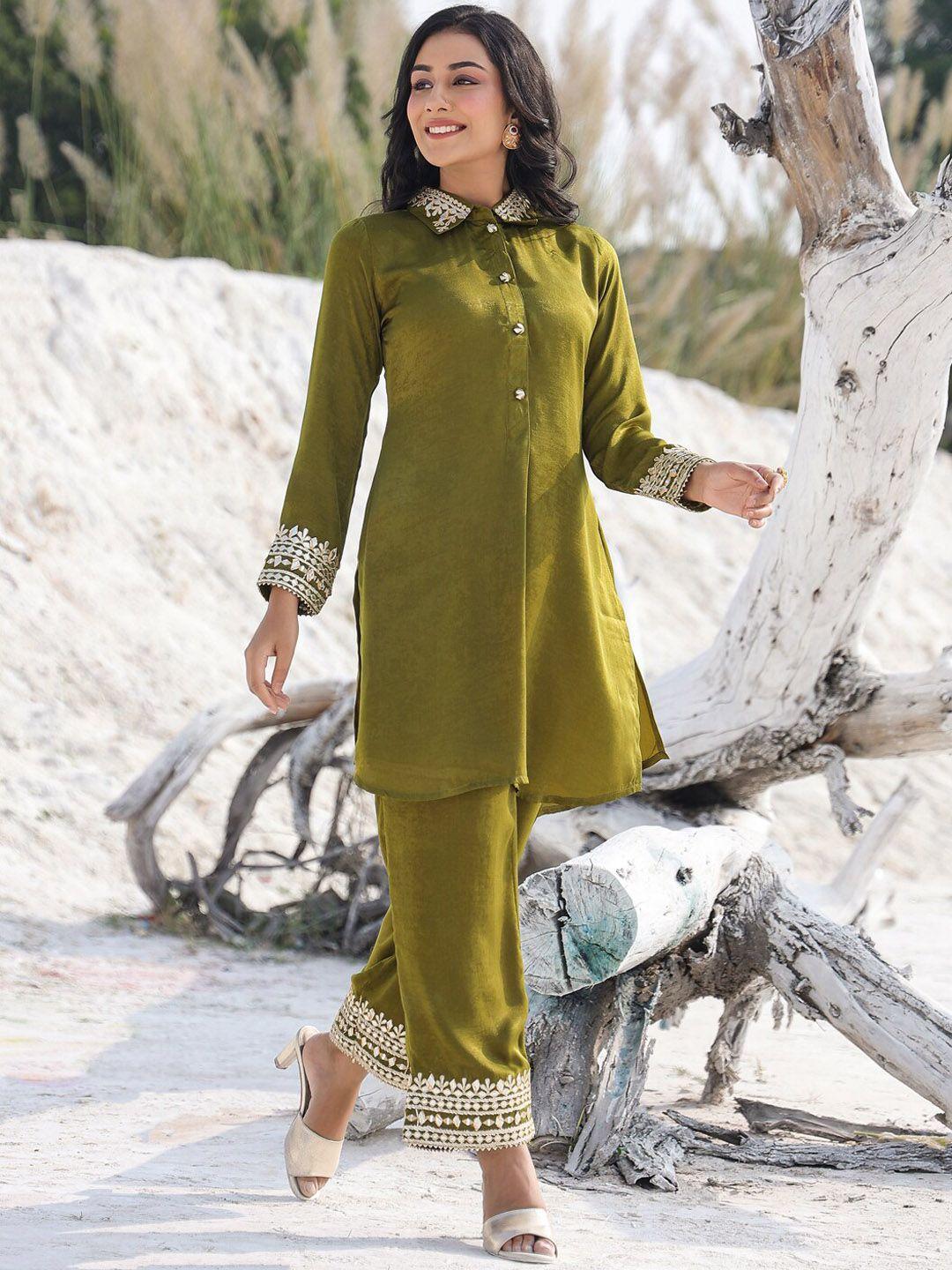 yufta shirt collar straight tunic & trousers