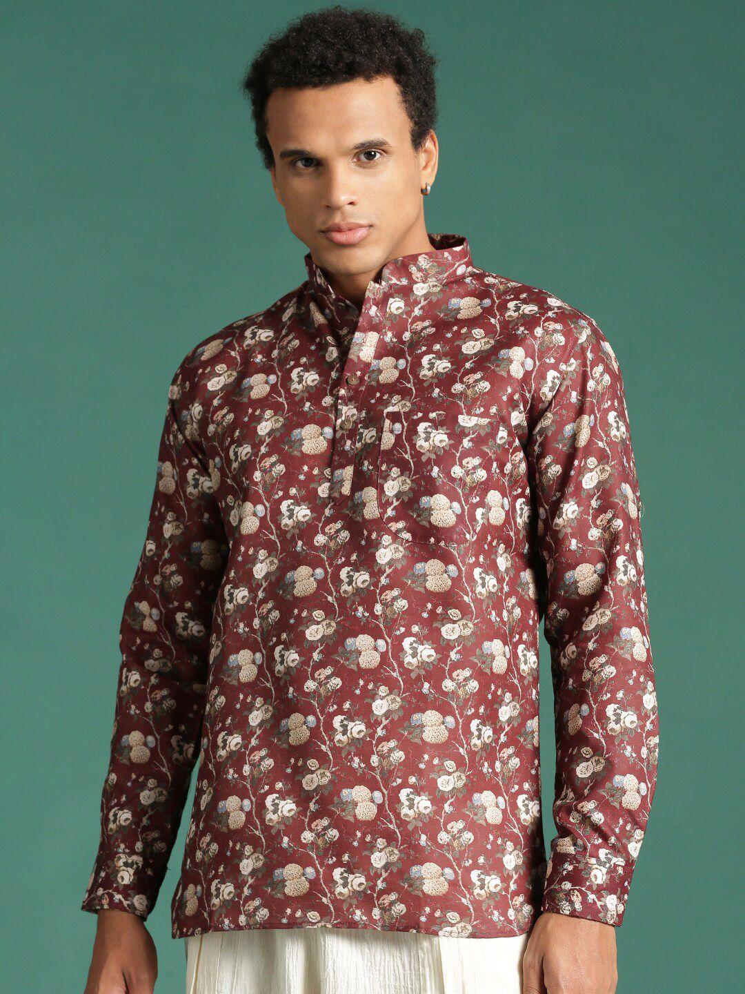 sangria floral printed mandarin collar kurtas