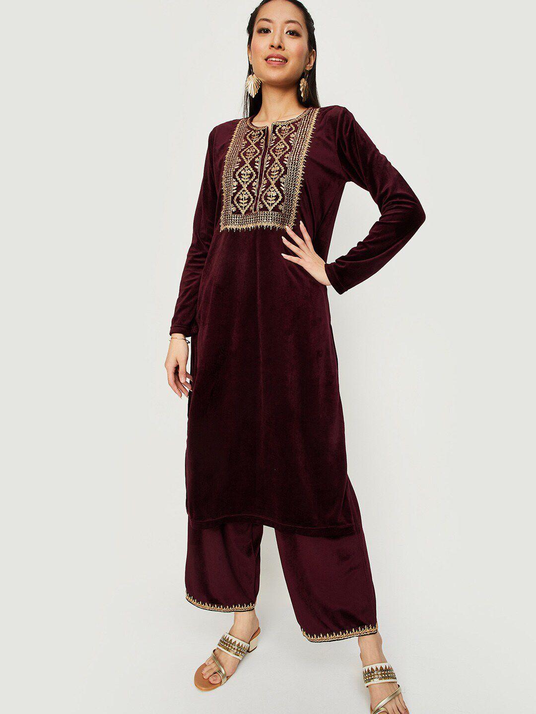 max ethnic motifs yoke design sequinned kurta with palazzo