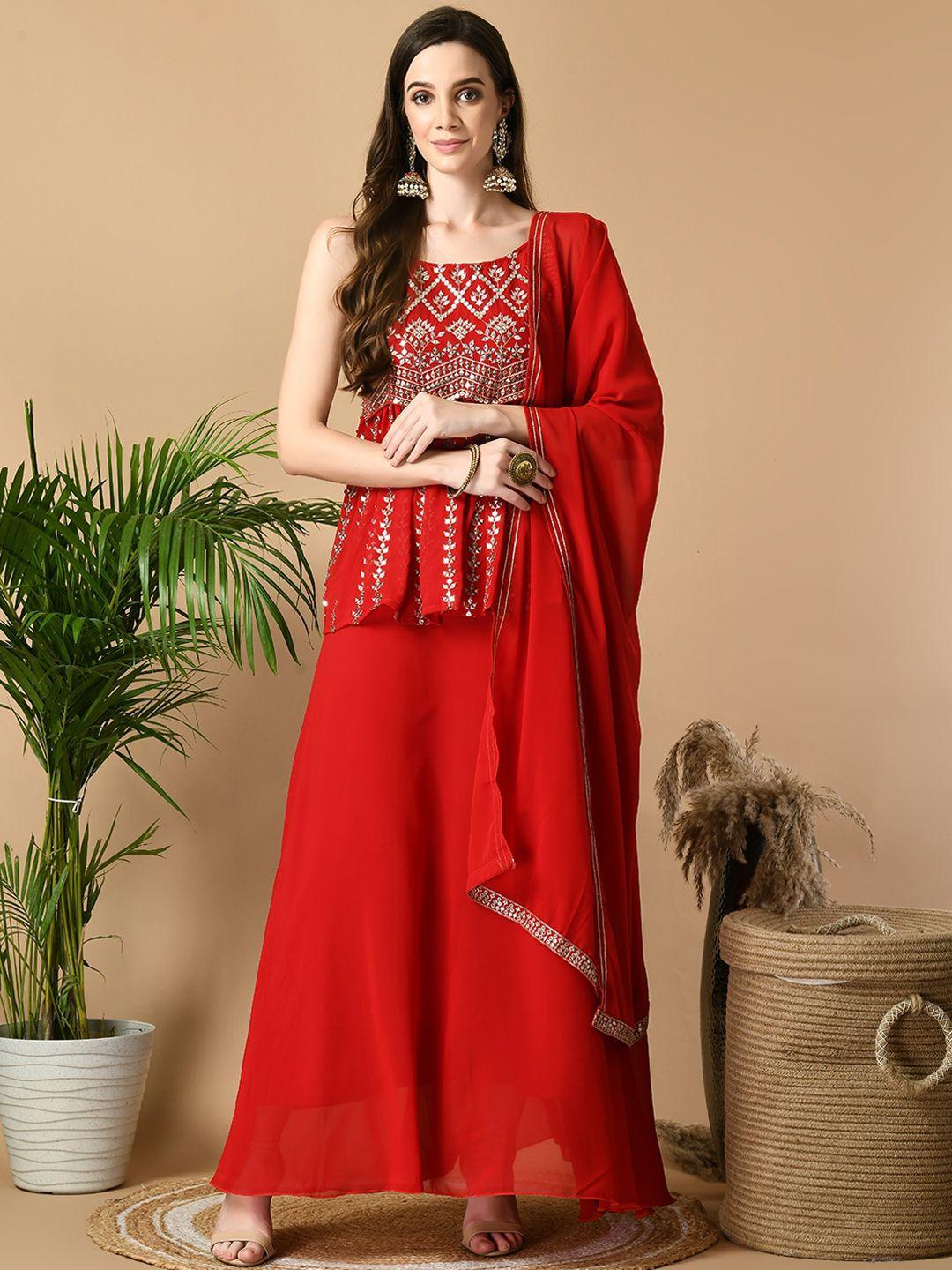 sangria ethnic motifs embroidered top with skirt & dupatta