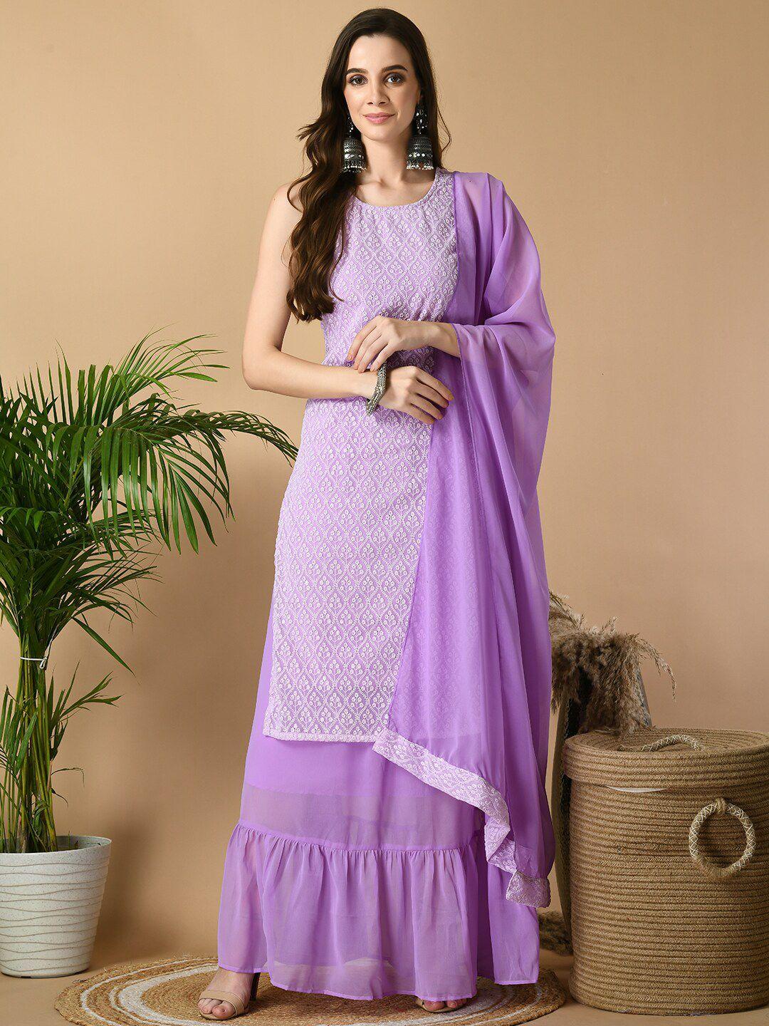 sangria floral embroidered straight georgette kurta with skirt & dupatta