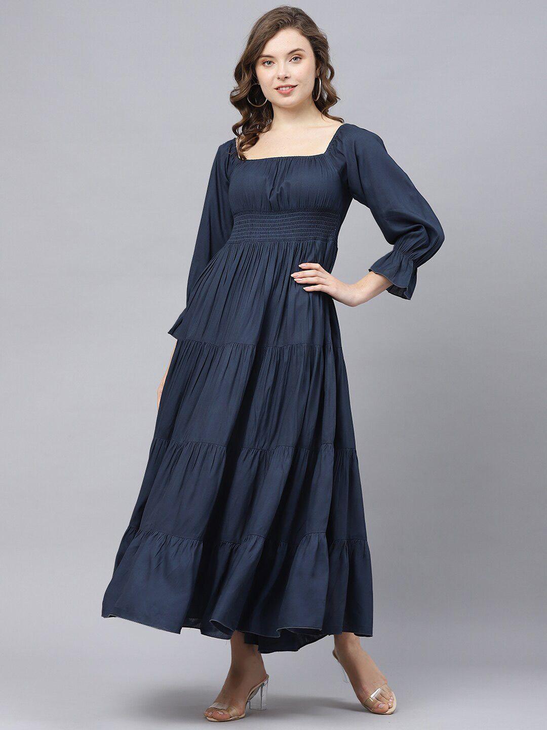 deebaco bell sleeves smocked square neck tiered maxi fit & flare dress