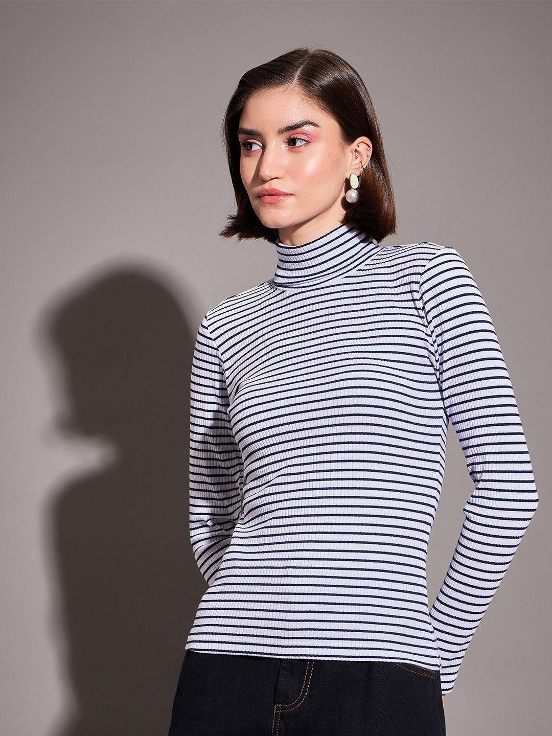 sassafras  striped high neck long sleeve regular top