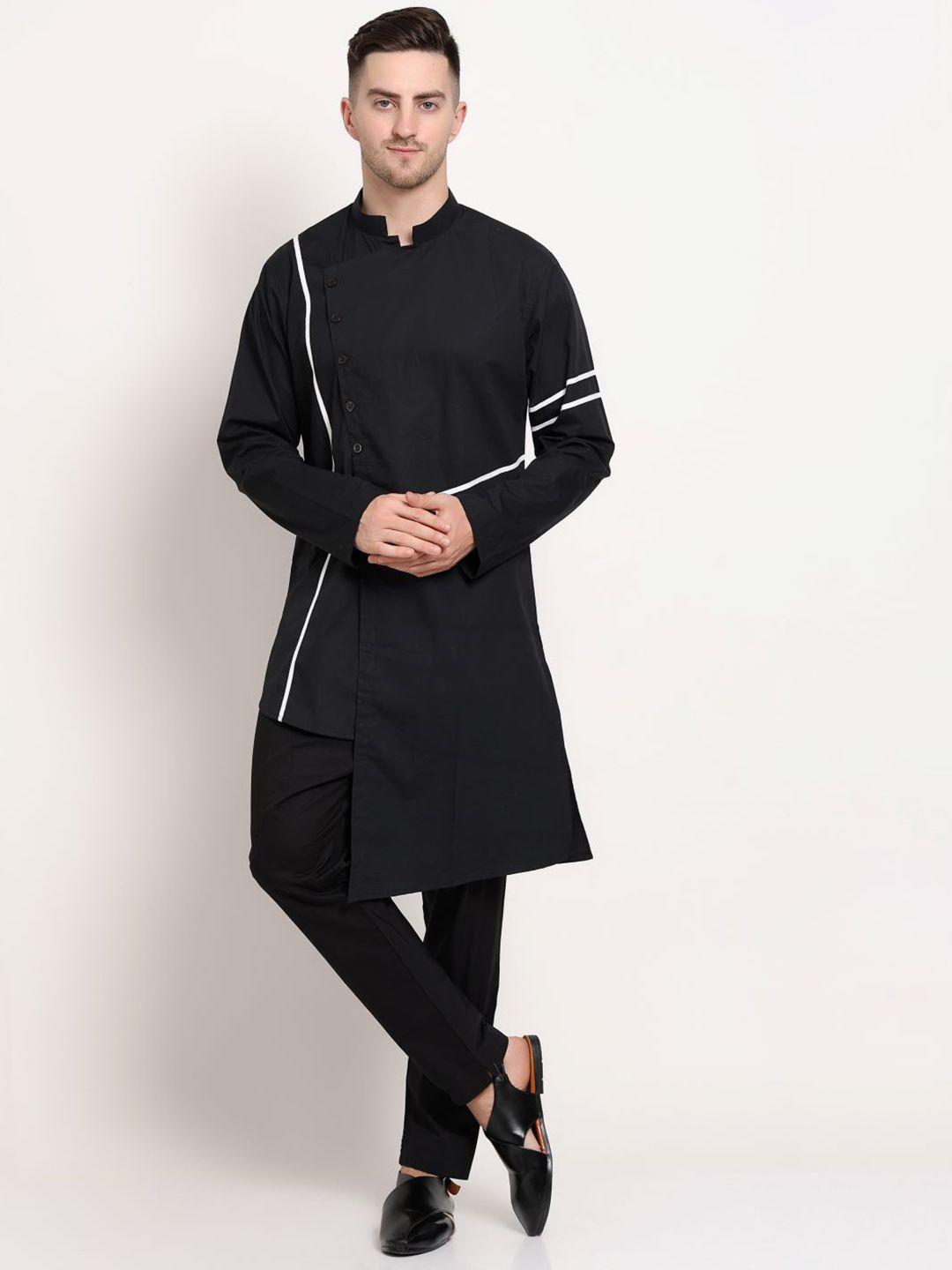 midav striped mandarin collar angrakha cotton asymmetric kurta