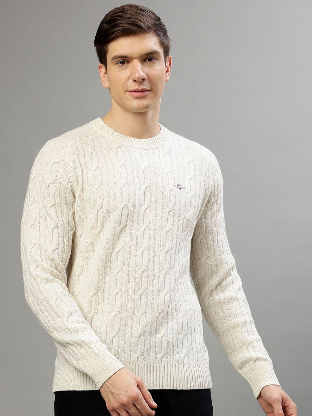 gant cable knit round neck pullover sweater