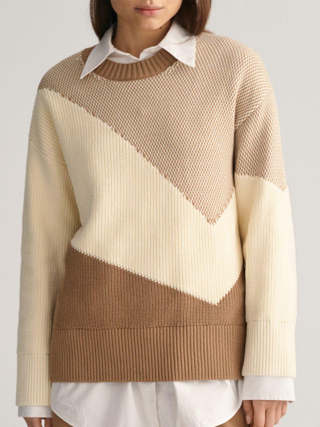 gant colourblocked pure cotton long sleeves pullover sweater