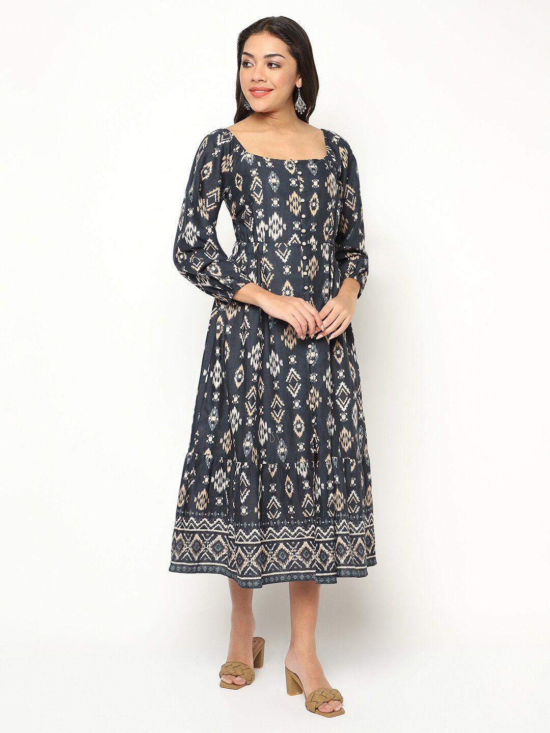 house of s ethnic motifs printed tiered fit & flare midi ethnic dress