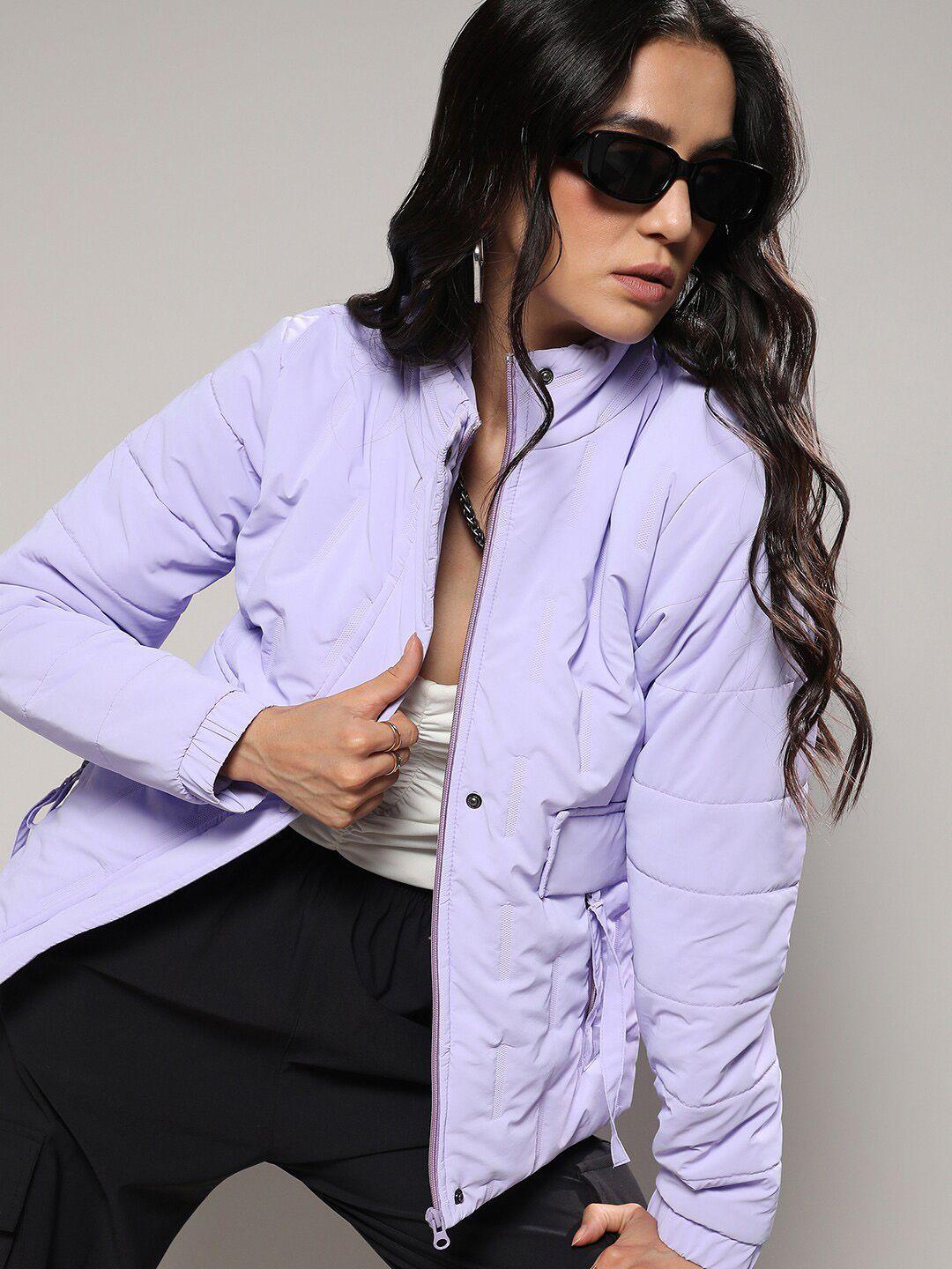 campus sutra purple mock collar windcheater puffer jacket