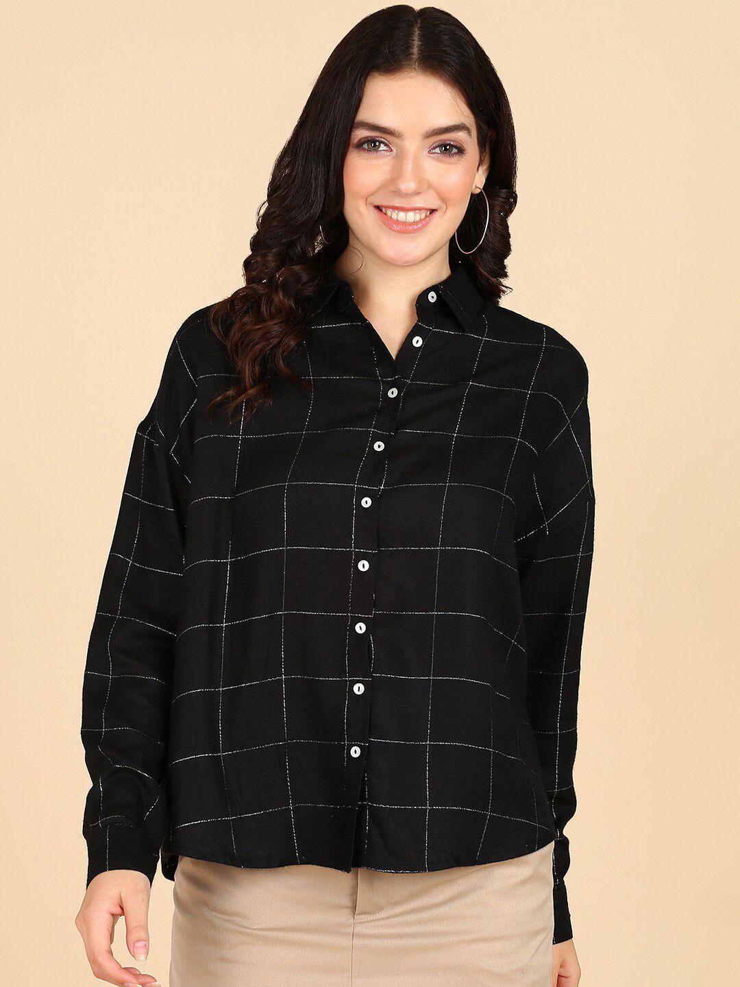 mast & harbour black smart windowpane checks casual shirt