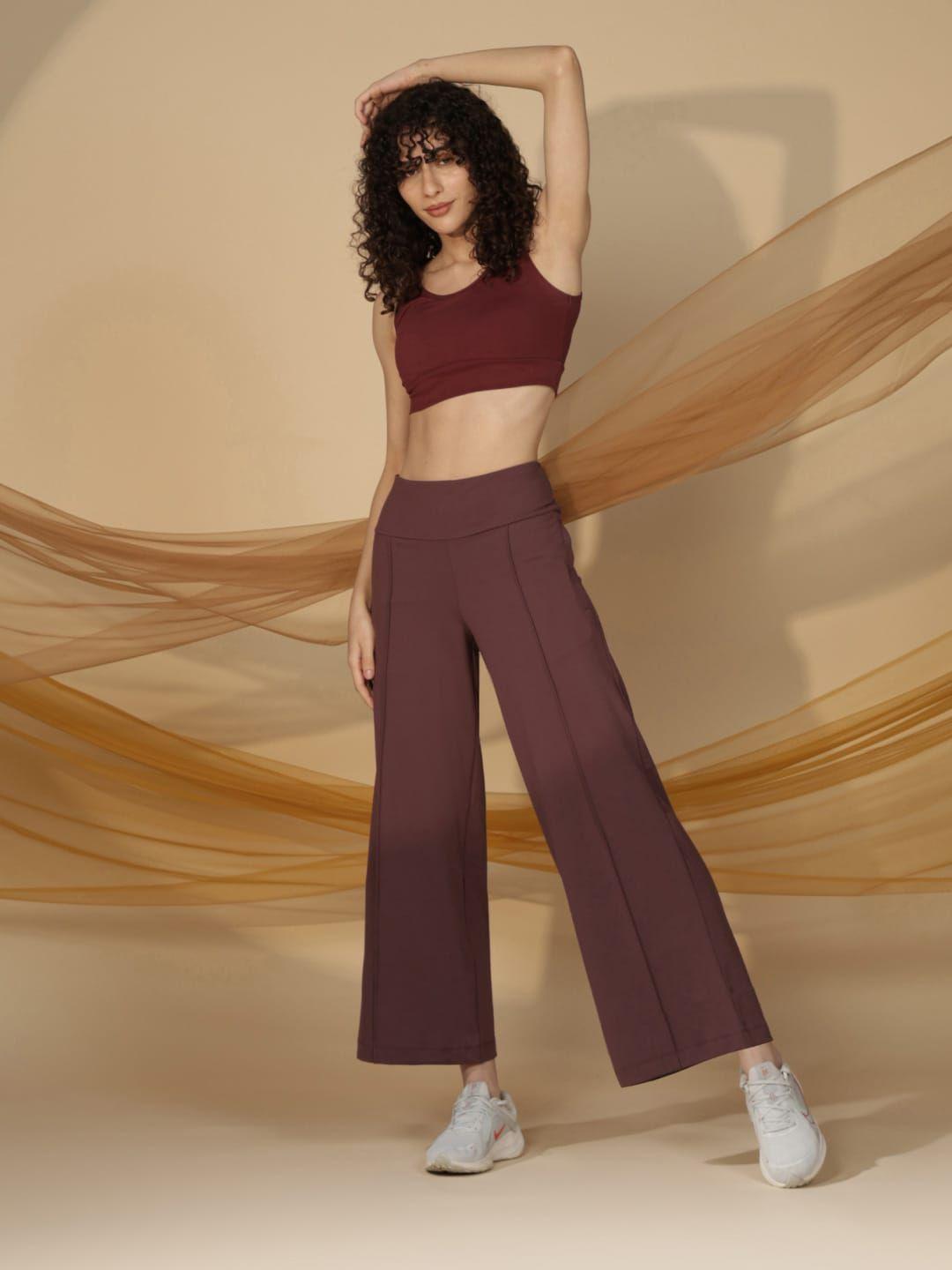 blissclub women purple relaxed loose fit high-rise wrinkle free trousers