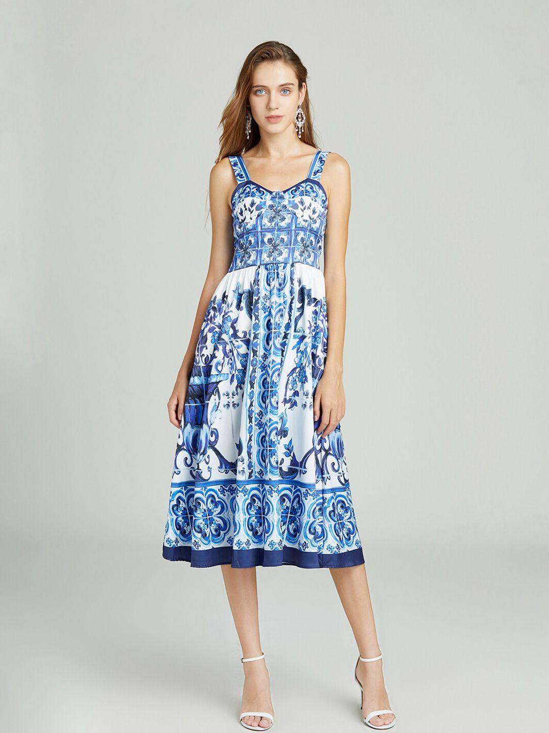 jc collection ethnic motifs printed shoulder straps fit & flare midi dress