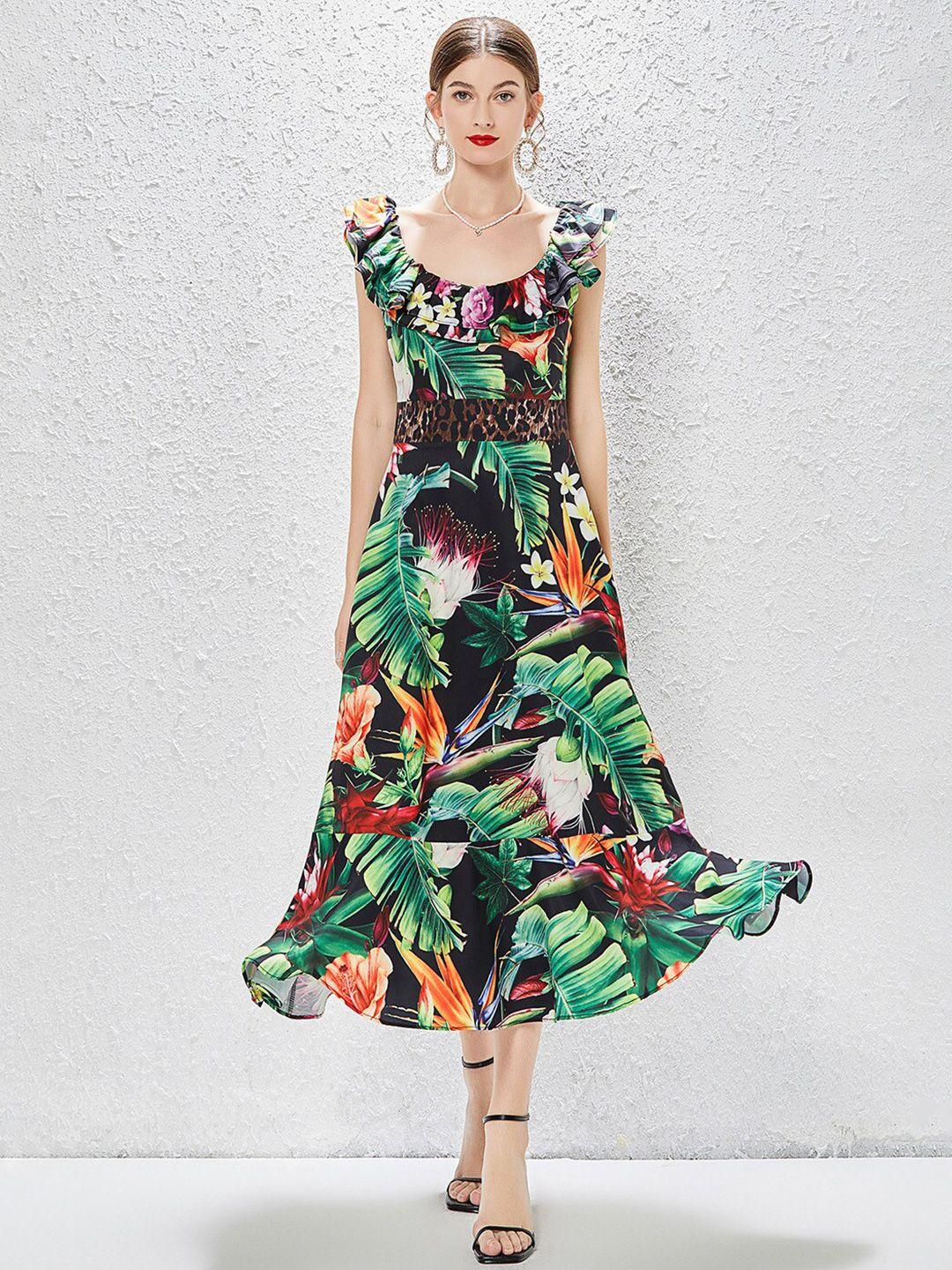 jc collection floral printed fit & flare midi dress