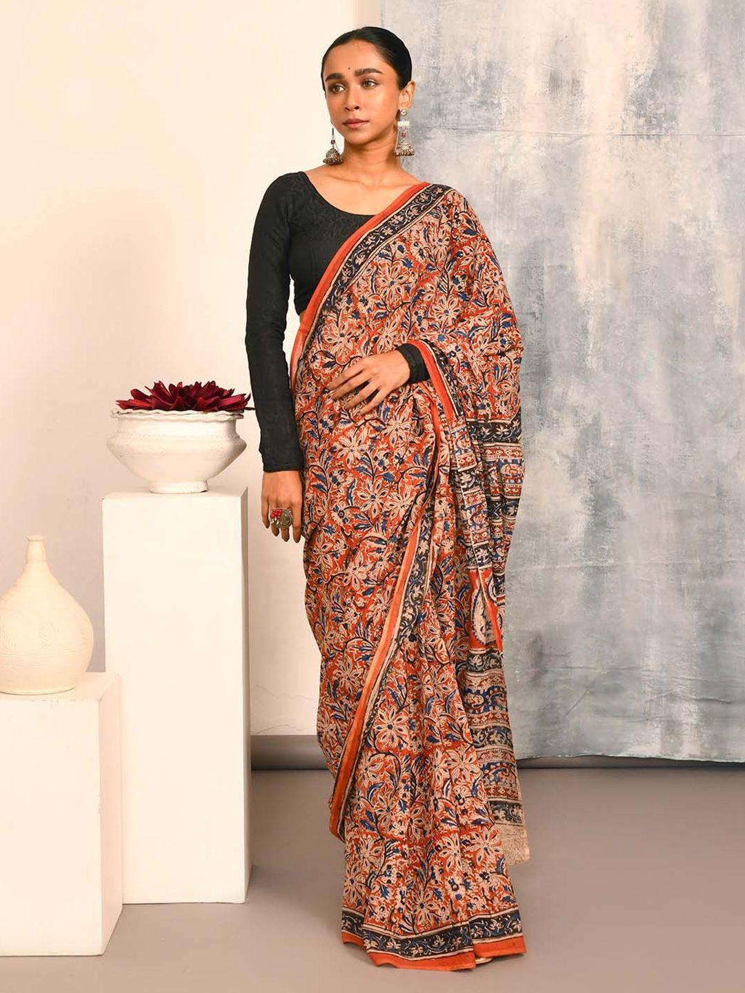 indethnic kalamkari printed pure cotton saree