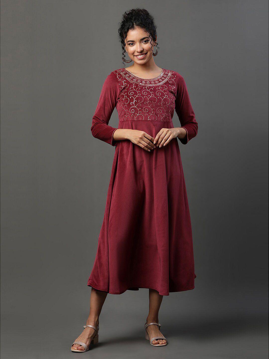 aurelia ethnic motifs embellished sequinned a-line ethnic dress