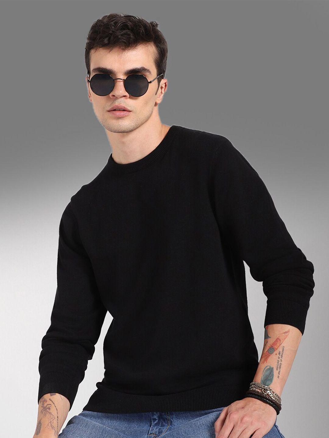 high star round neck long sleeves cotton pullover sweater