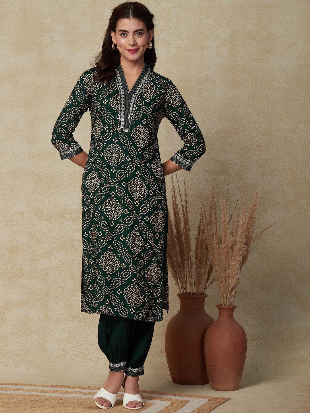 fashor bandhani printed kurta with patiala