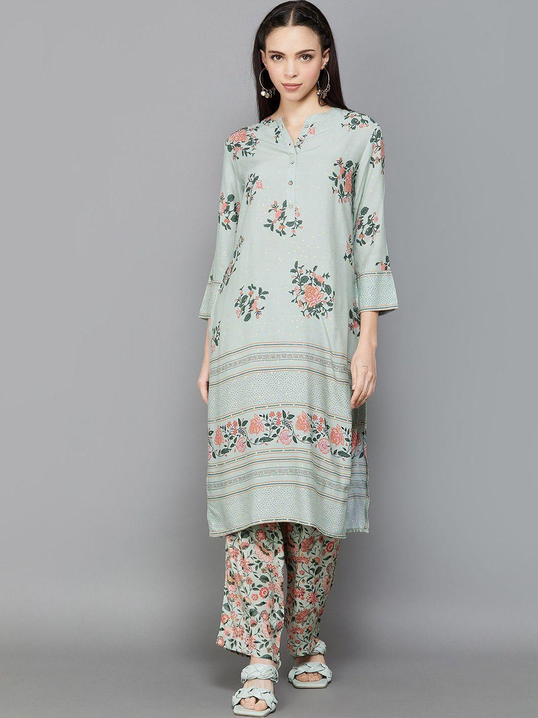 melange by lifestyle floral printed kurta with trousers