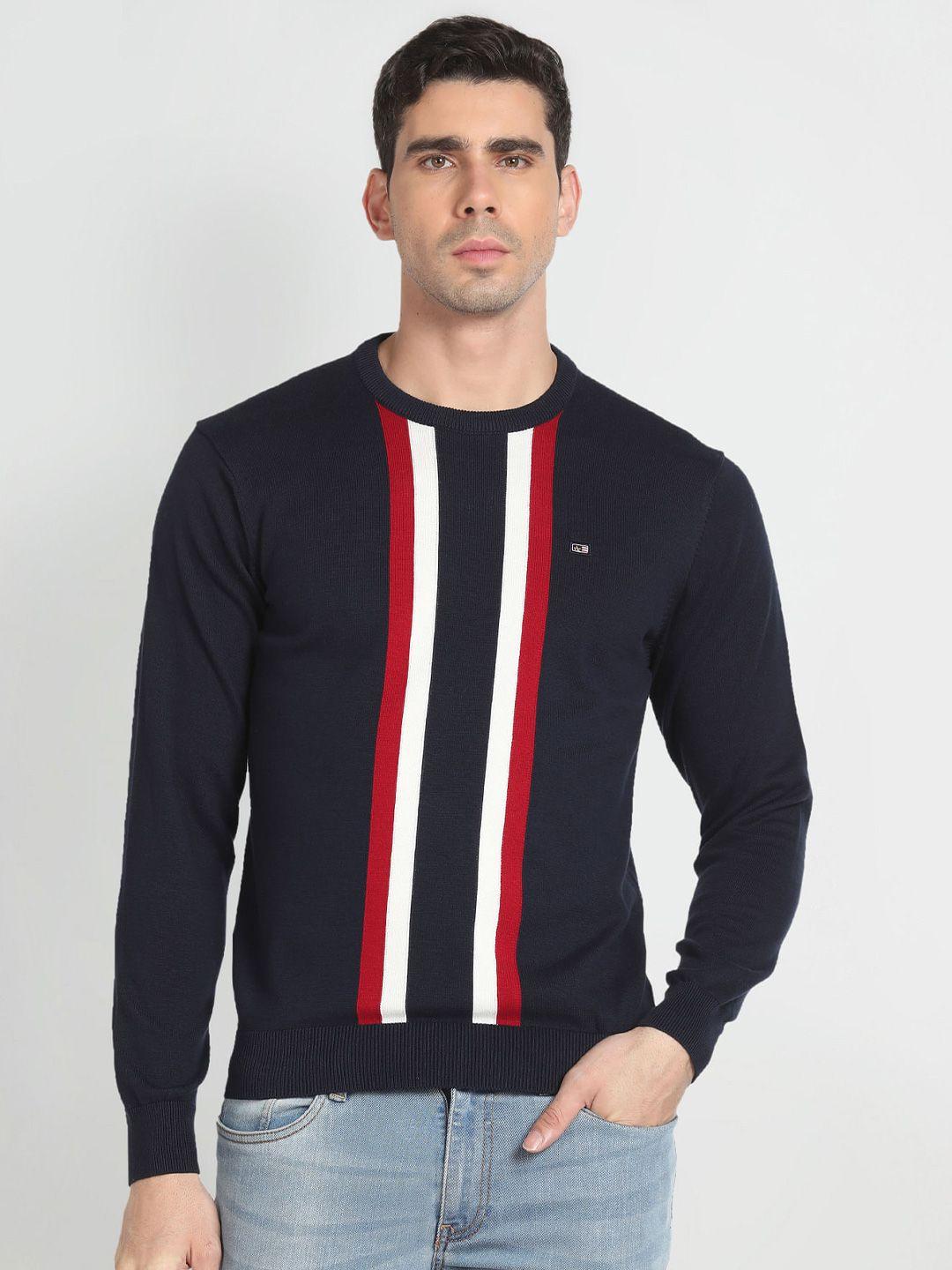 arrow sport striped round neck cotton pullover sweater