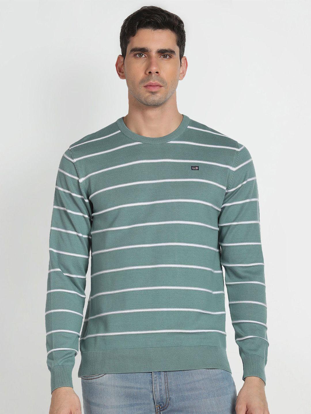 arrow sport round neck striped pure cotton pullover sweater