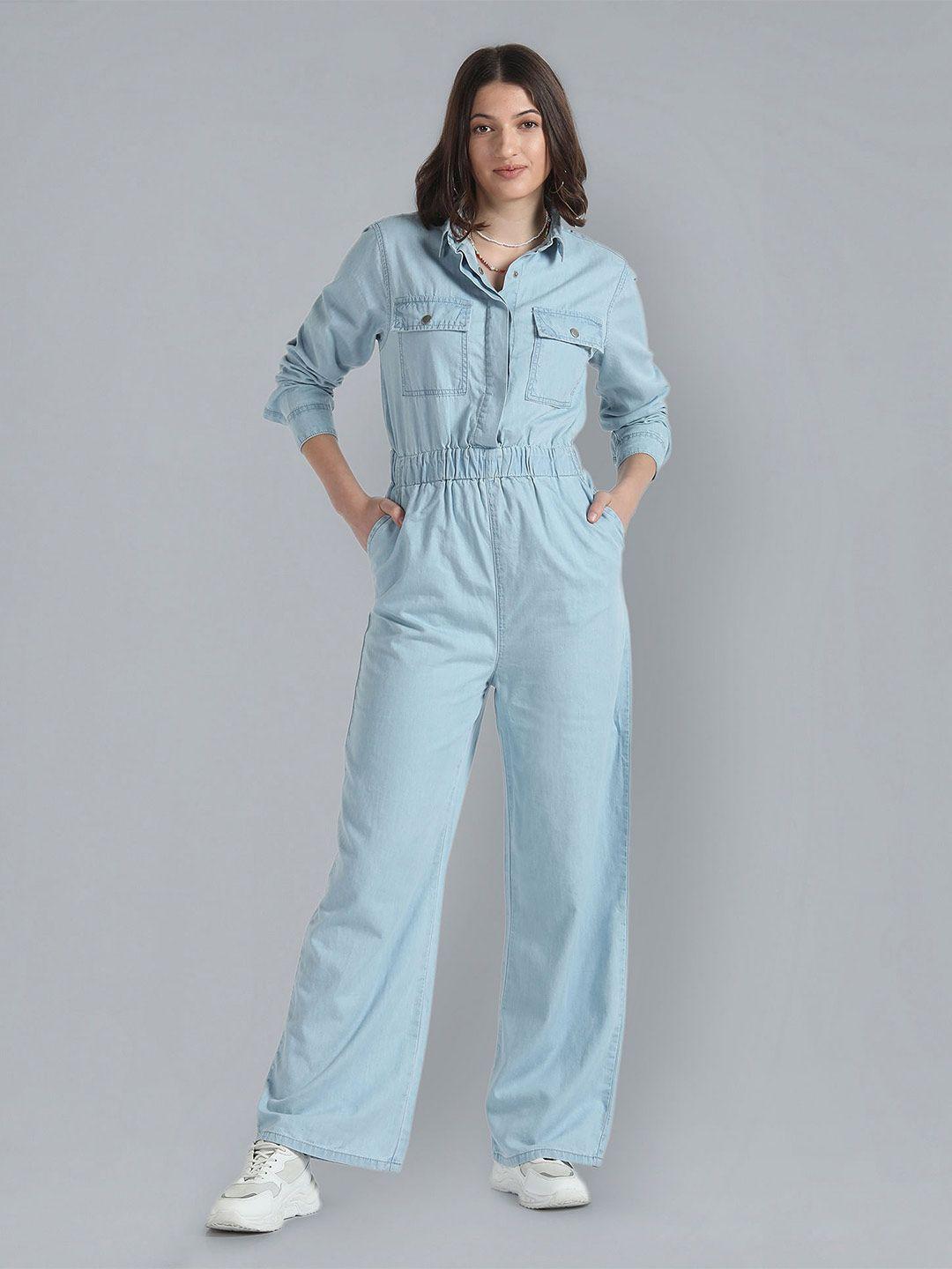 flying machine shirt collar cotton basic jumpsuit