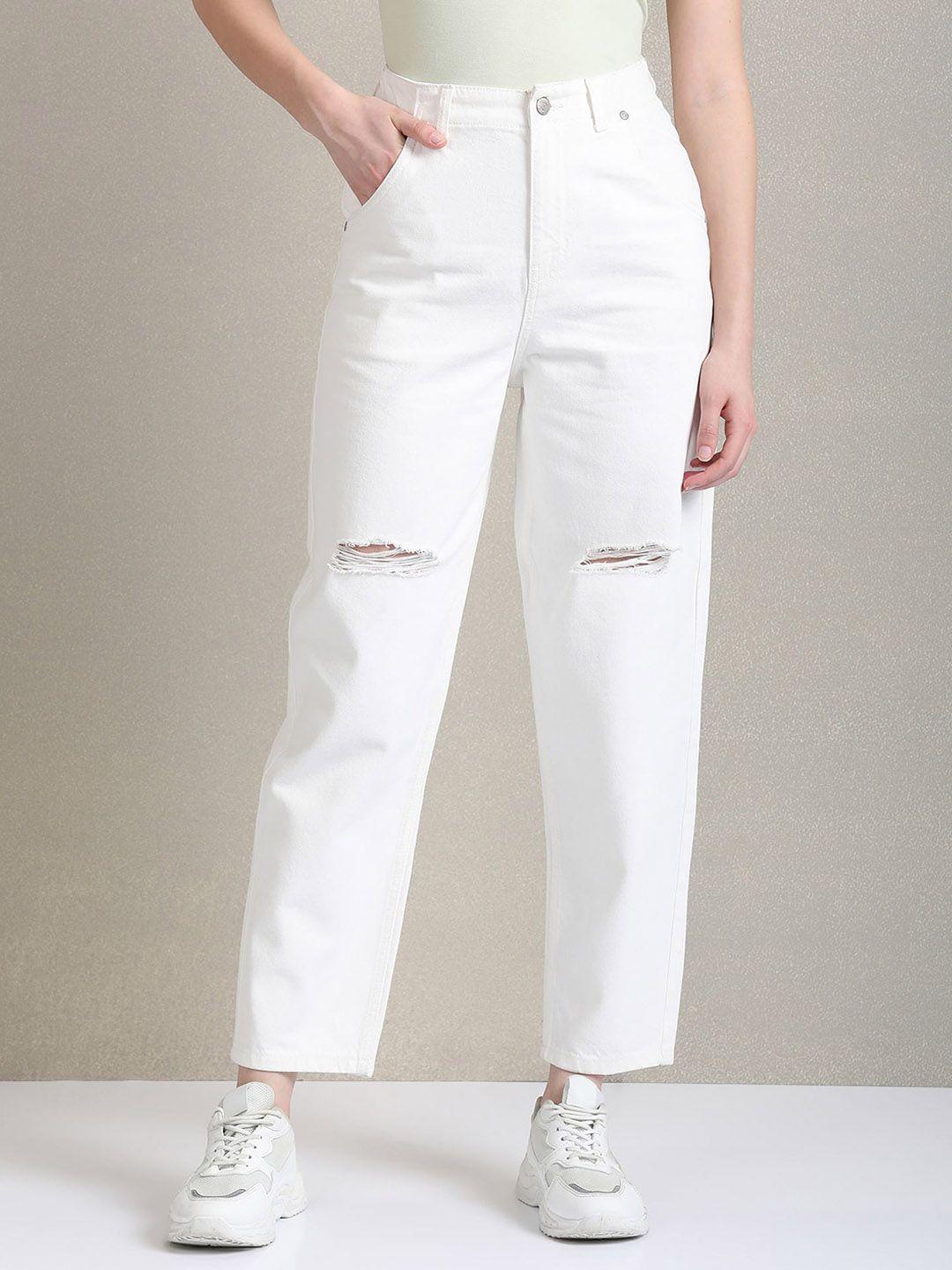 u.s. polo assn. women white tapered fit high-rise slash knee jeans