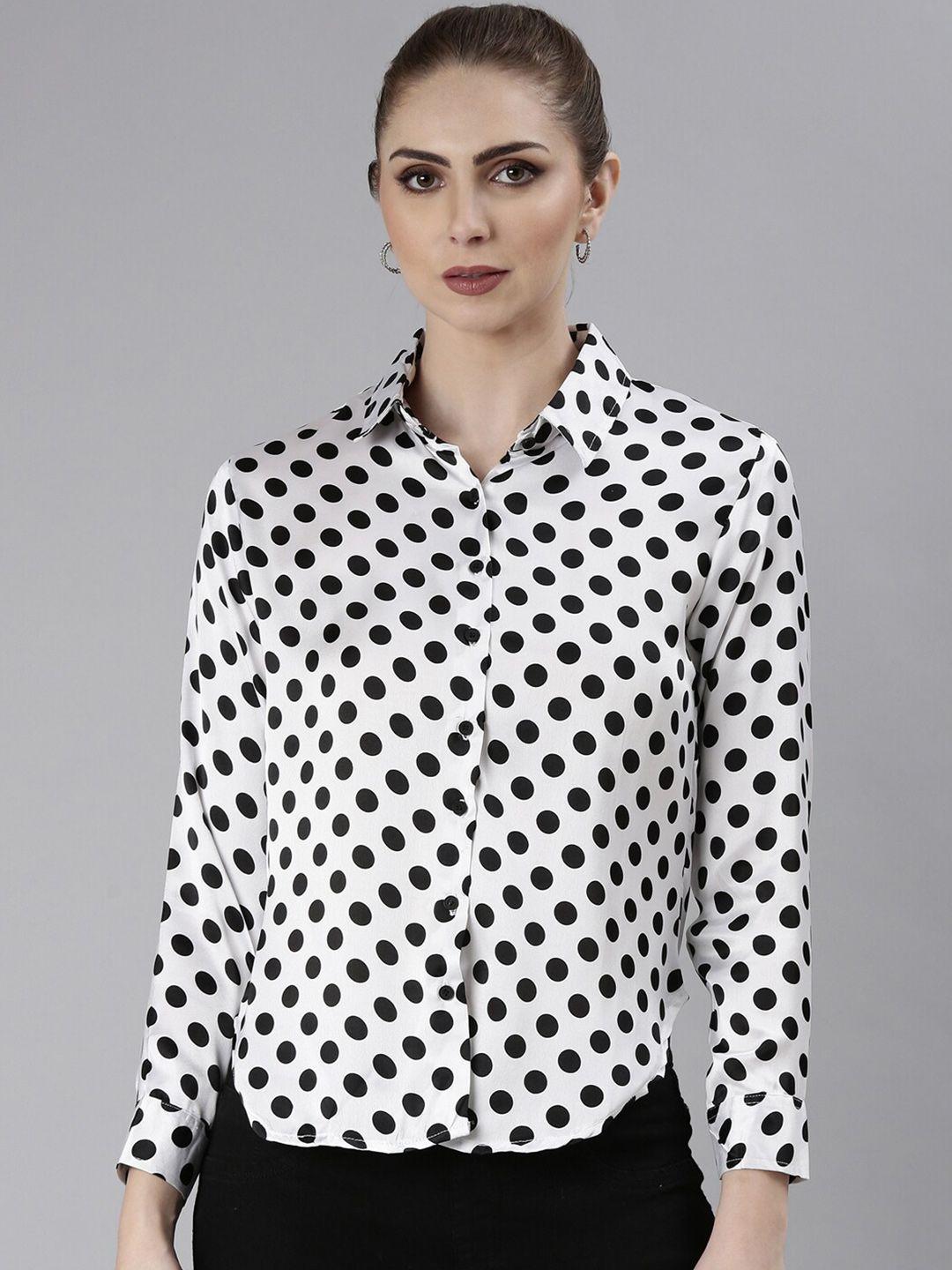 showoff standard slim fit polka dot printed casual shirt