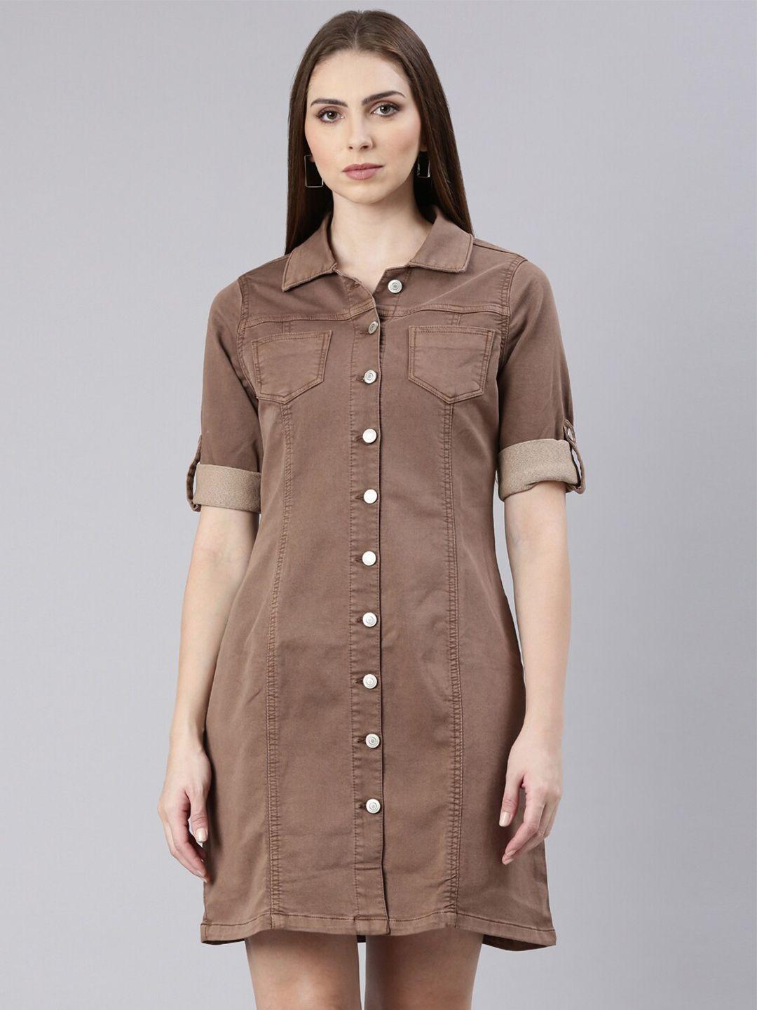 showoff roll up sleeves cotton shirt style dress