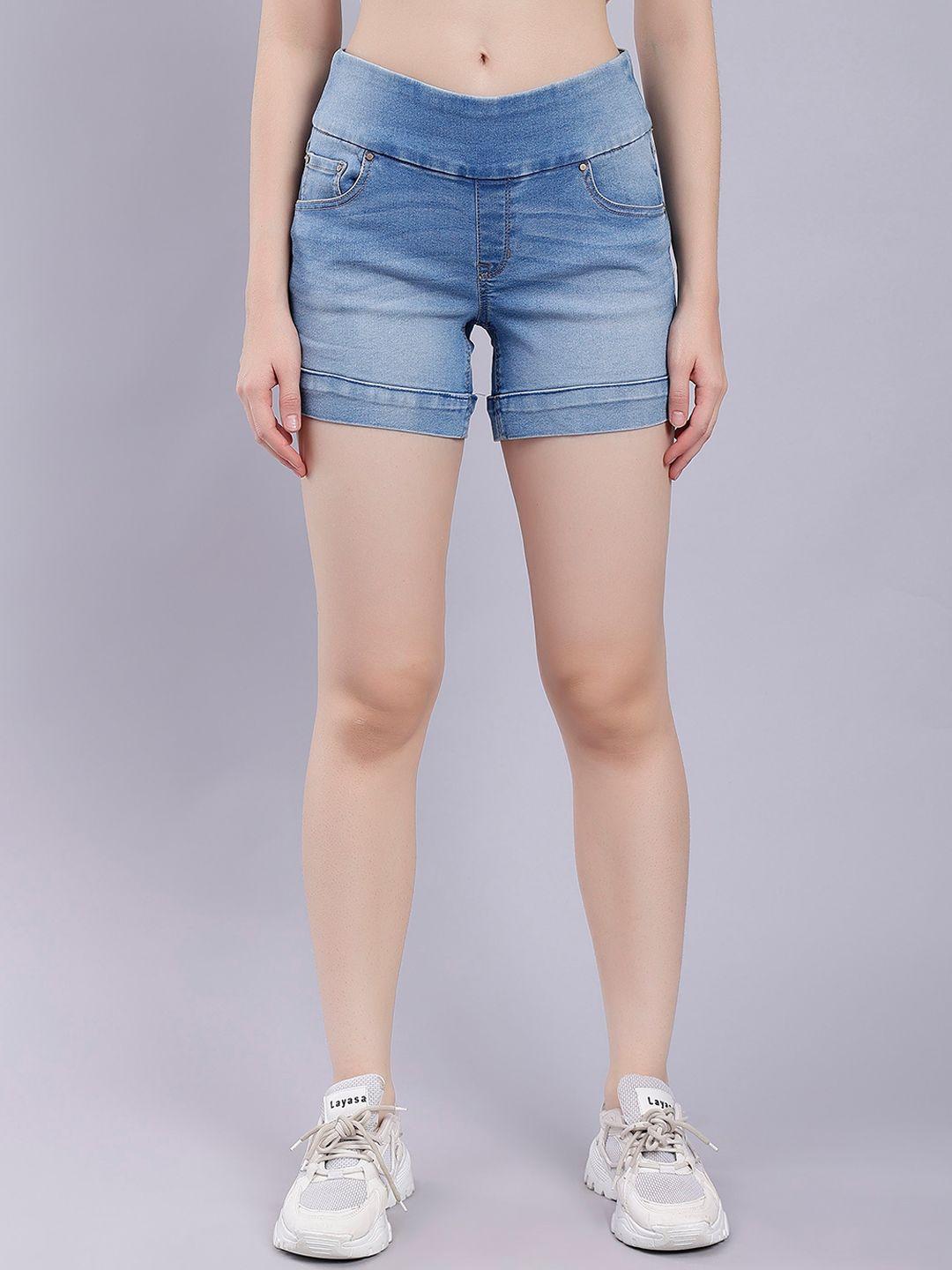 malachi women washed mid-rise denim shorts