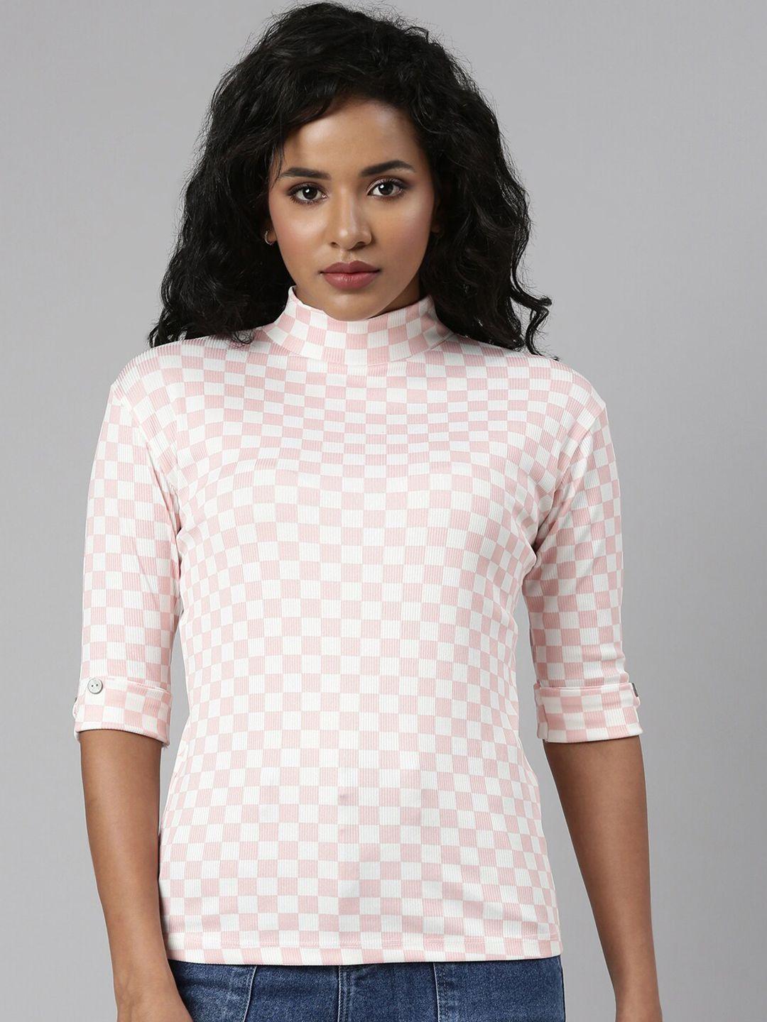 showoff checked roll-up sleeves top