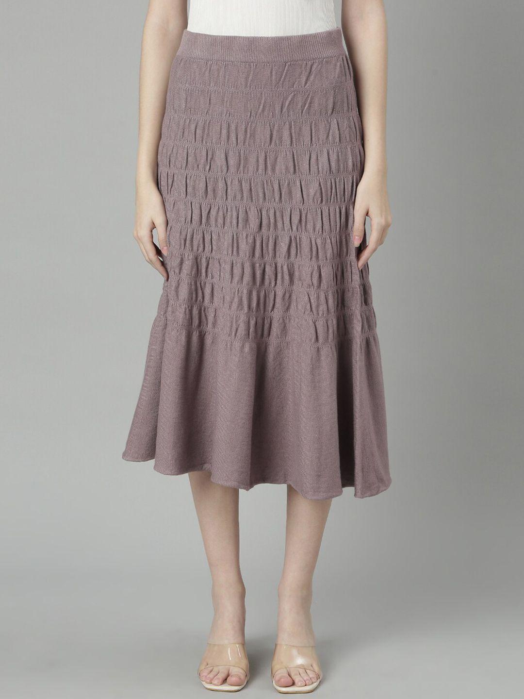 showoff smocked flared midi skirt