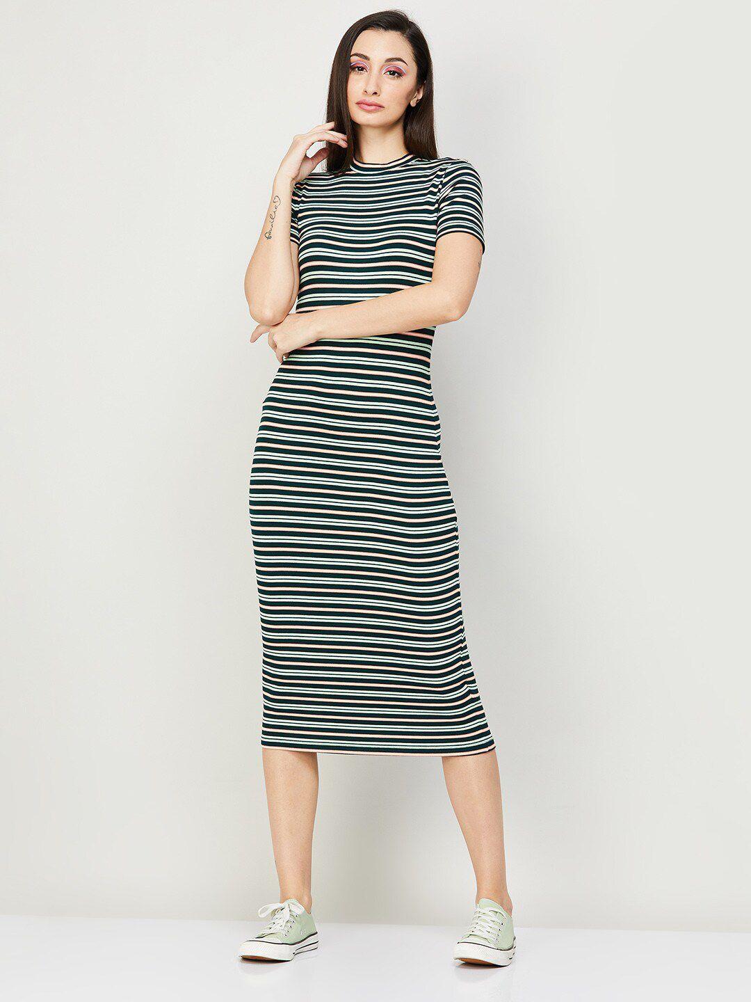 ginger by lifestyle striped round neck sheath dress