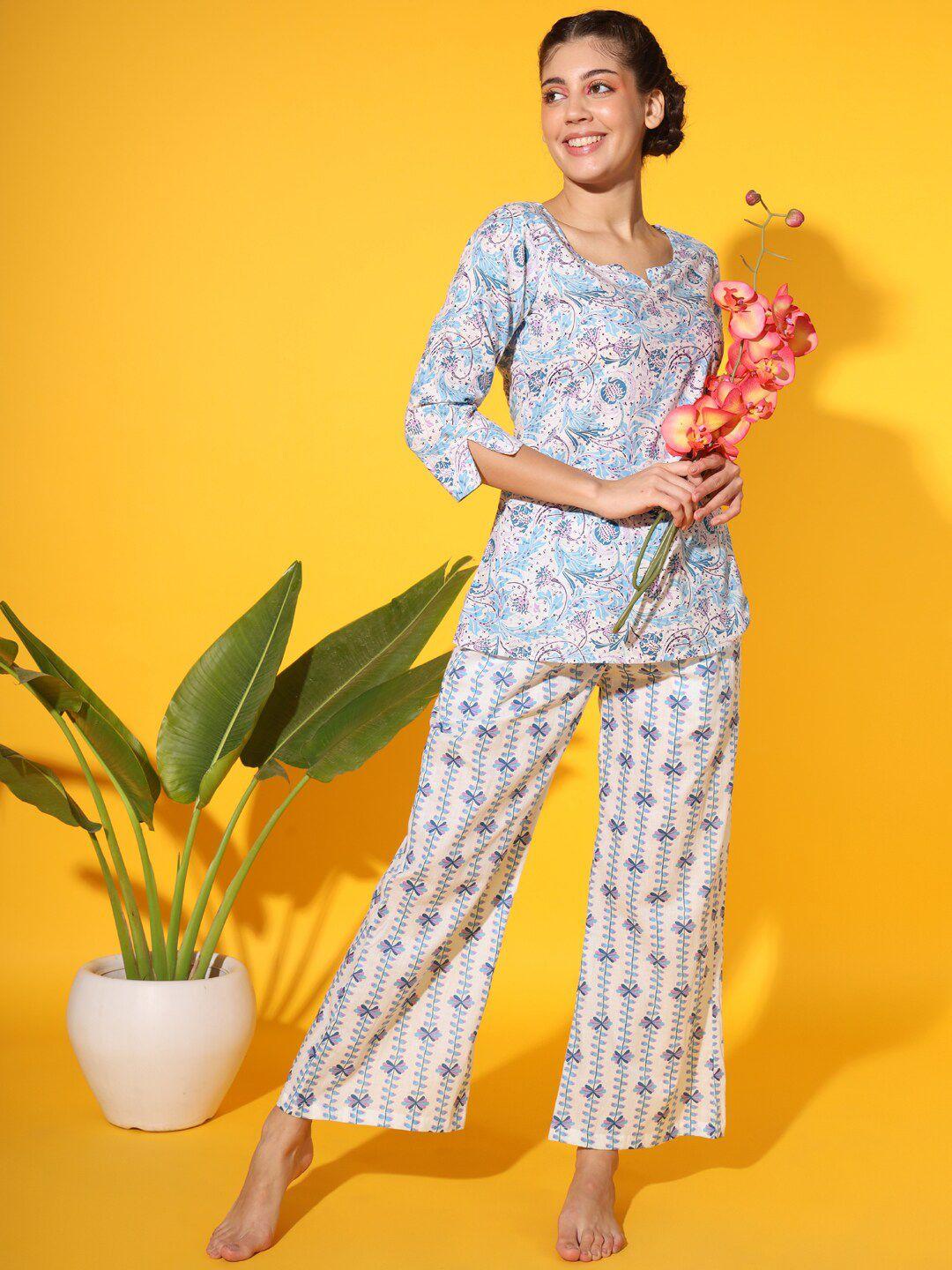 etc floral printed pure cotton night suit