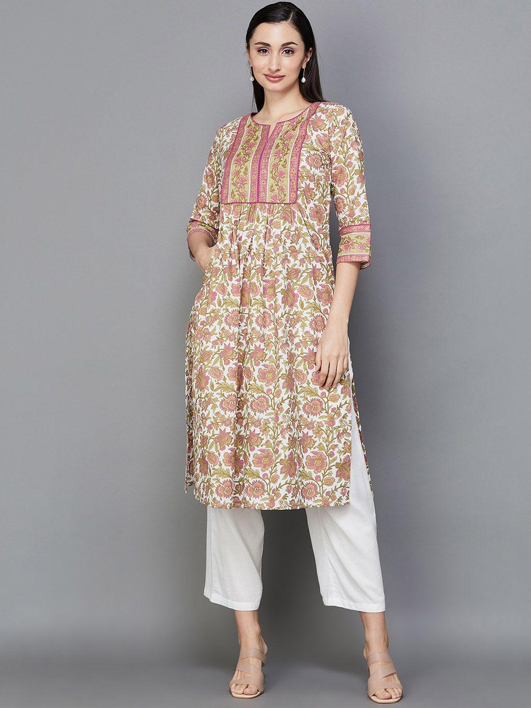 melange by lifestyle floral printed pure cotton a-line kurta