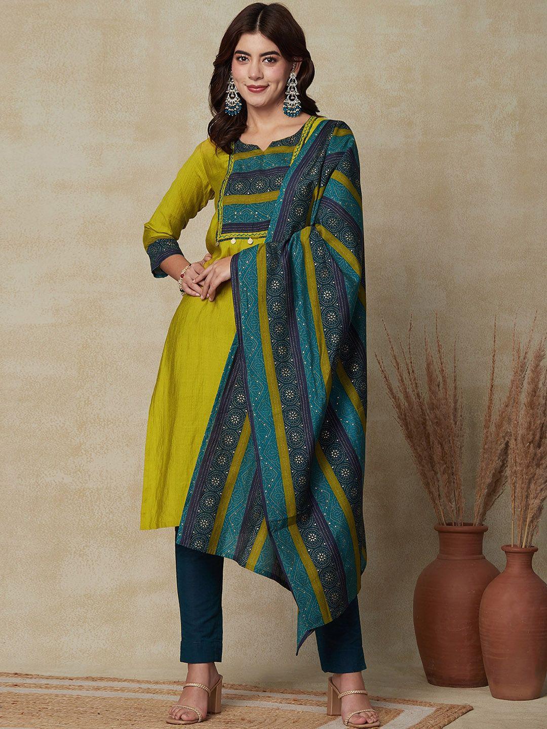 fashor bandhani printed sequinned kurta with dupatta