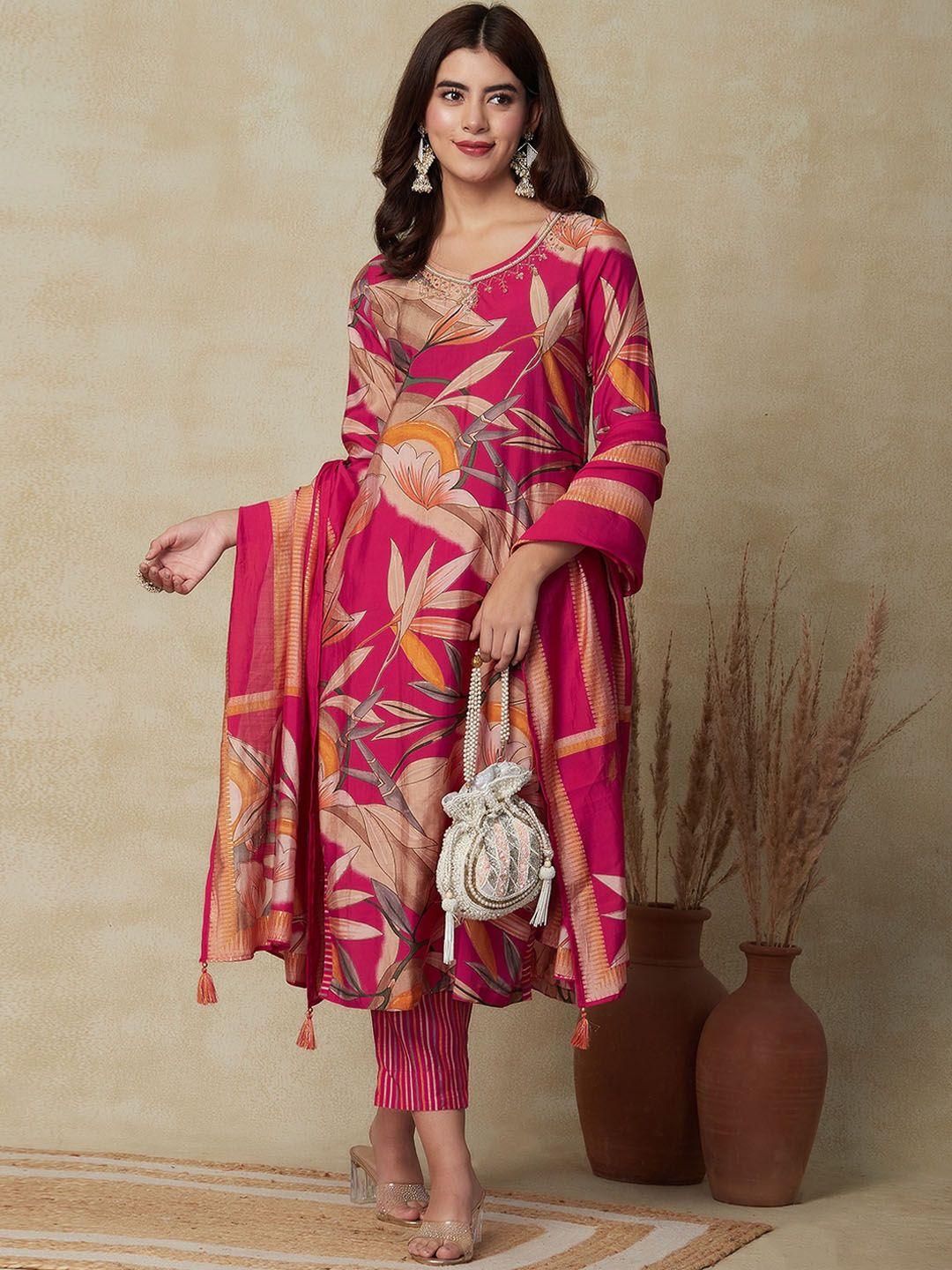 fashor floral printed kurta with trousers & dupatta