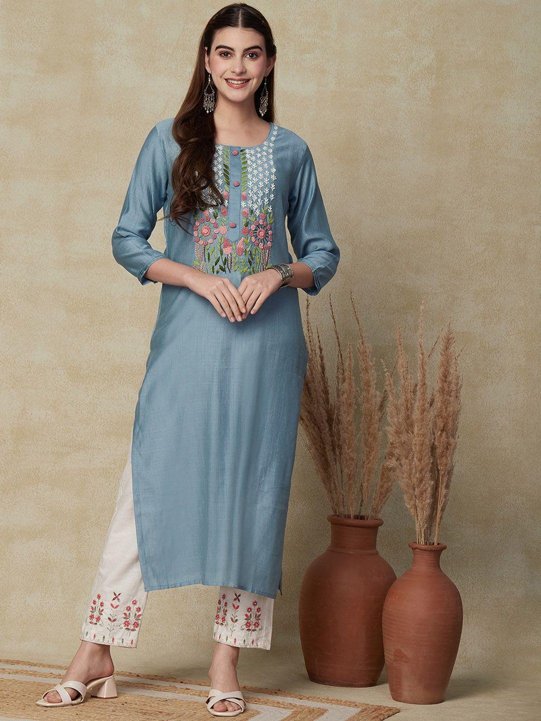 fashor floral embroidered straight kurta