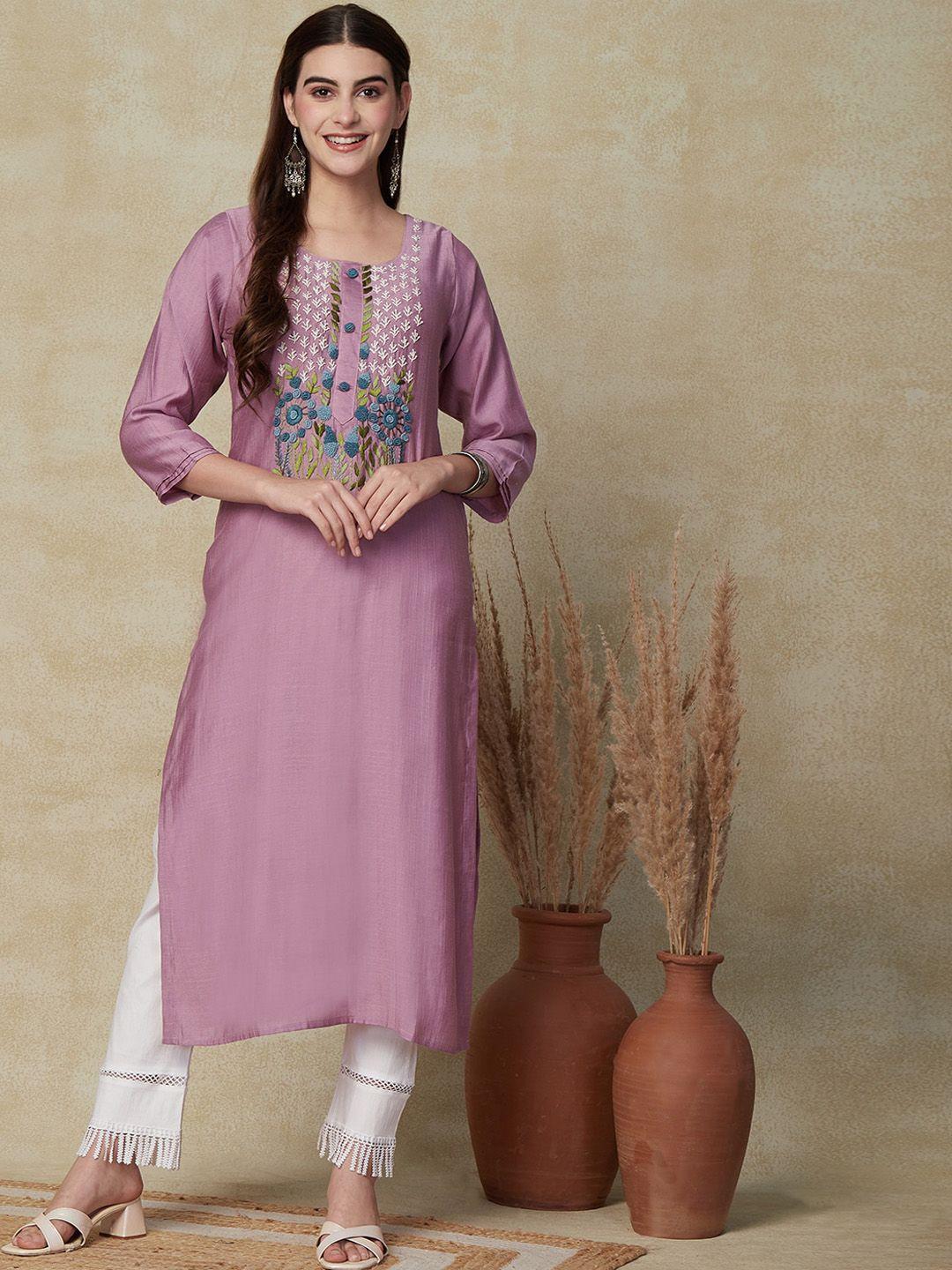 fashor floral embroidered thread work straight kurta