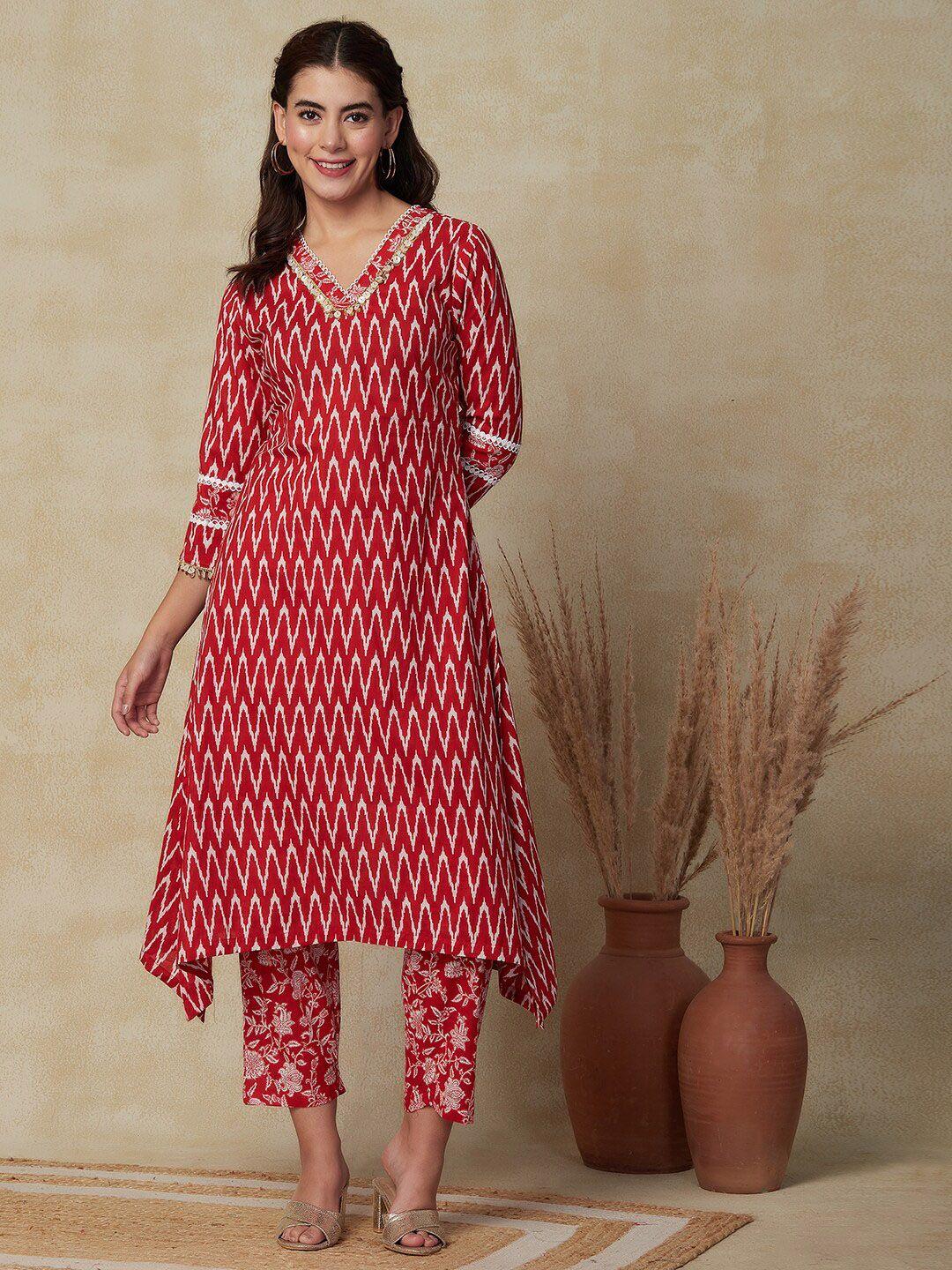 fashor chevron printed kurta with trousers