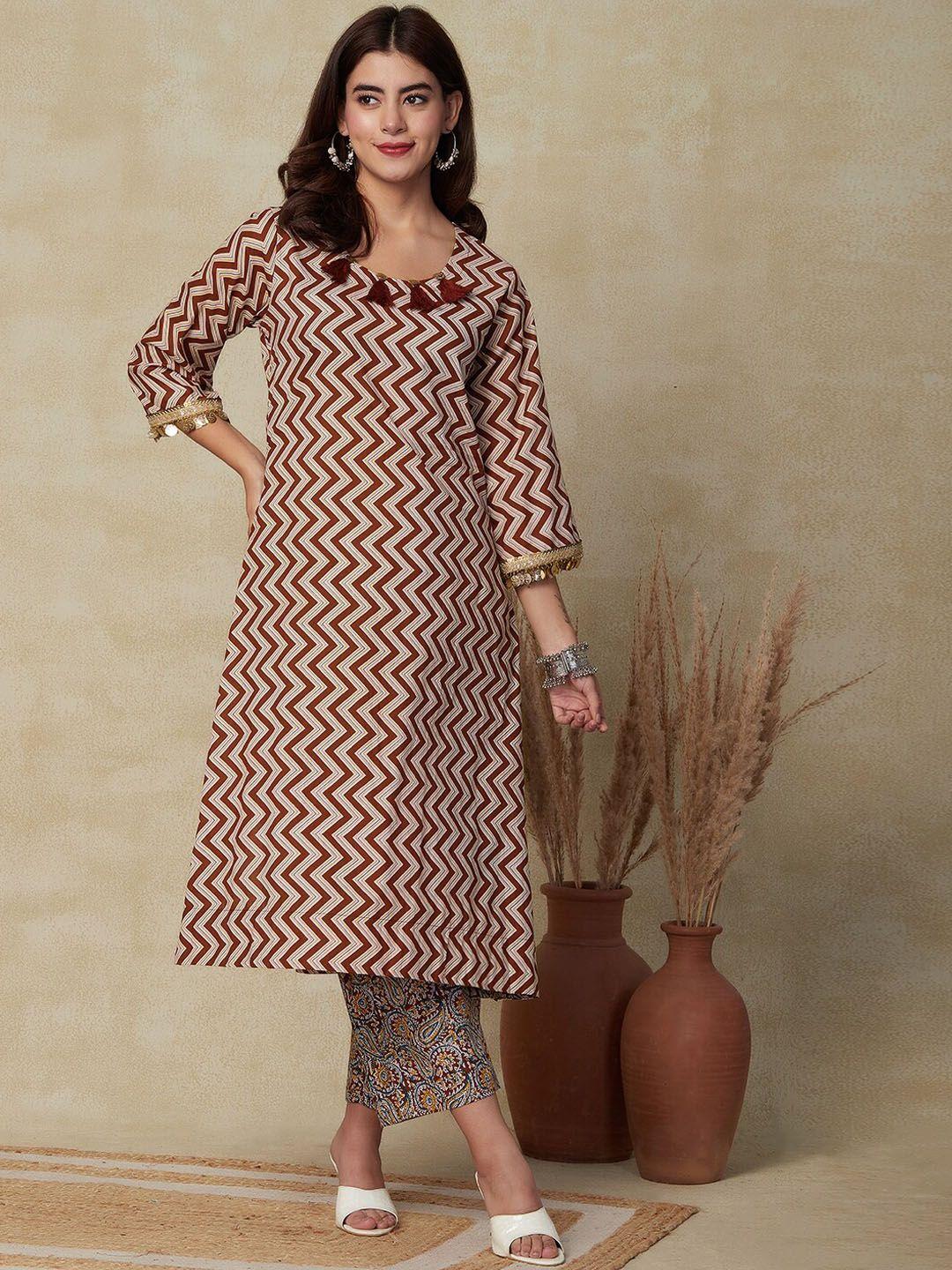 fashor chevron printed pure cotton kurta with palazzos