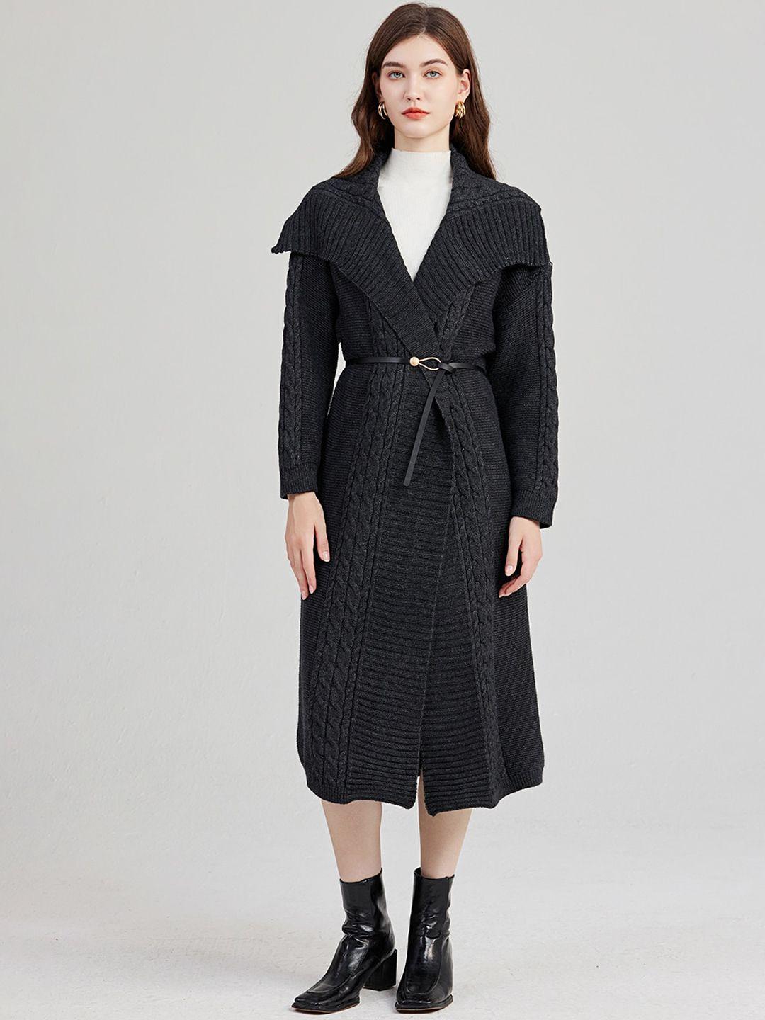 jc collection self-design shawl collar belted longline overcoat