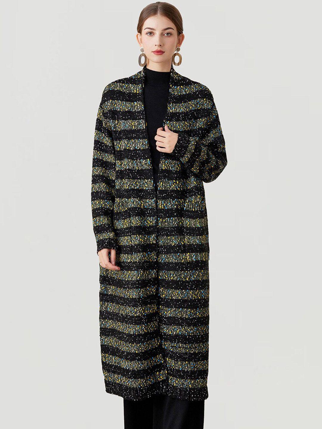 jc collection striped shawl collar open-front longline overcoat