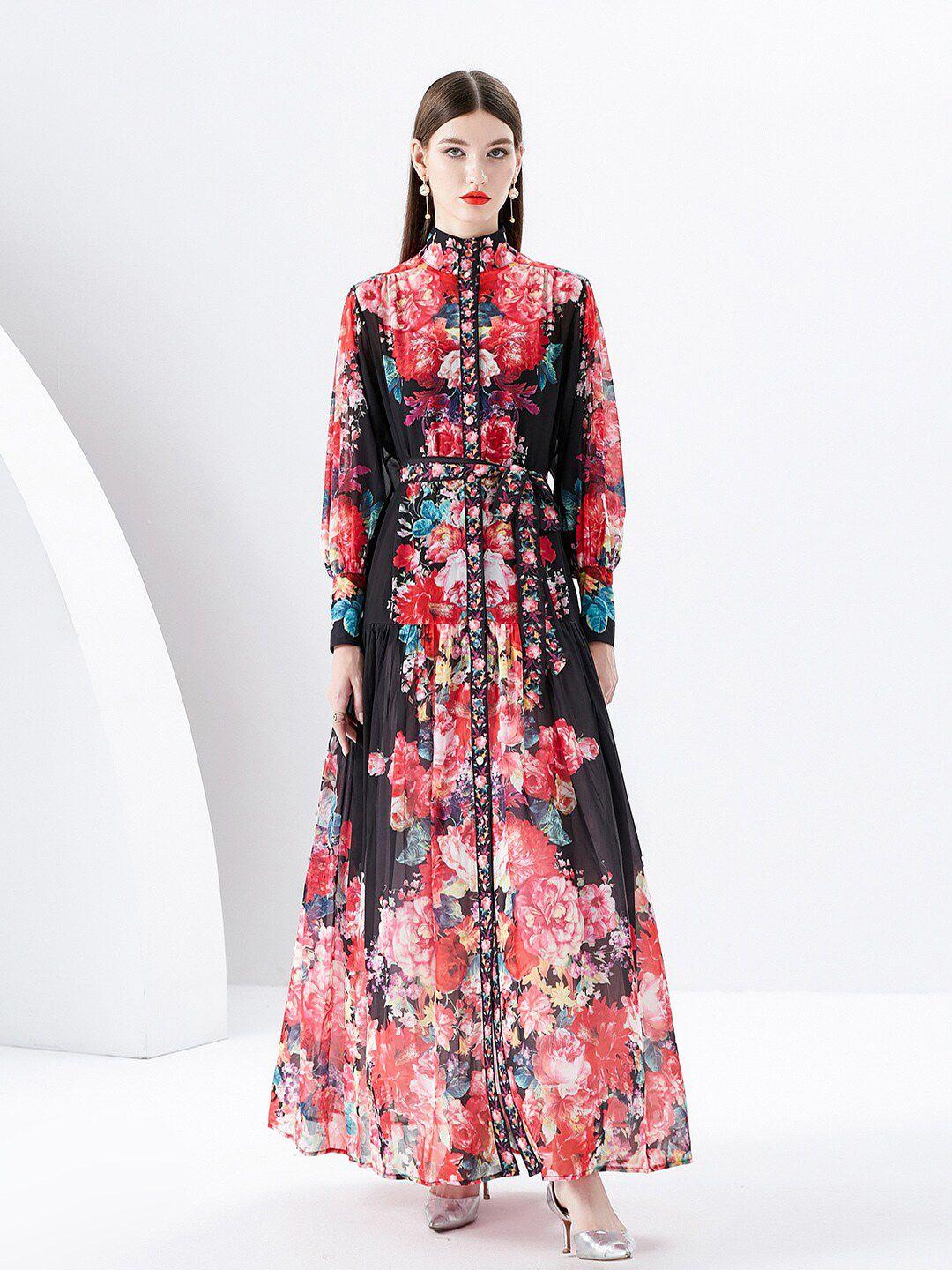 jc collection floral printed printed bishop sleeves a-line dress