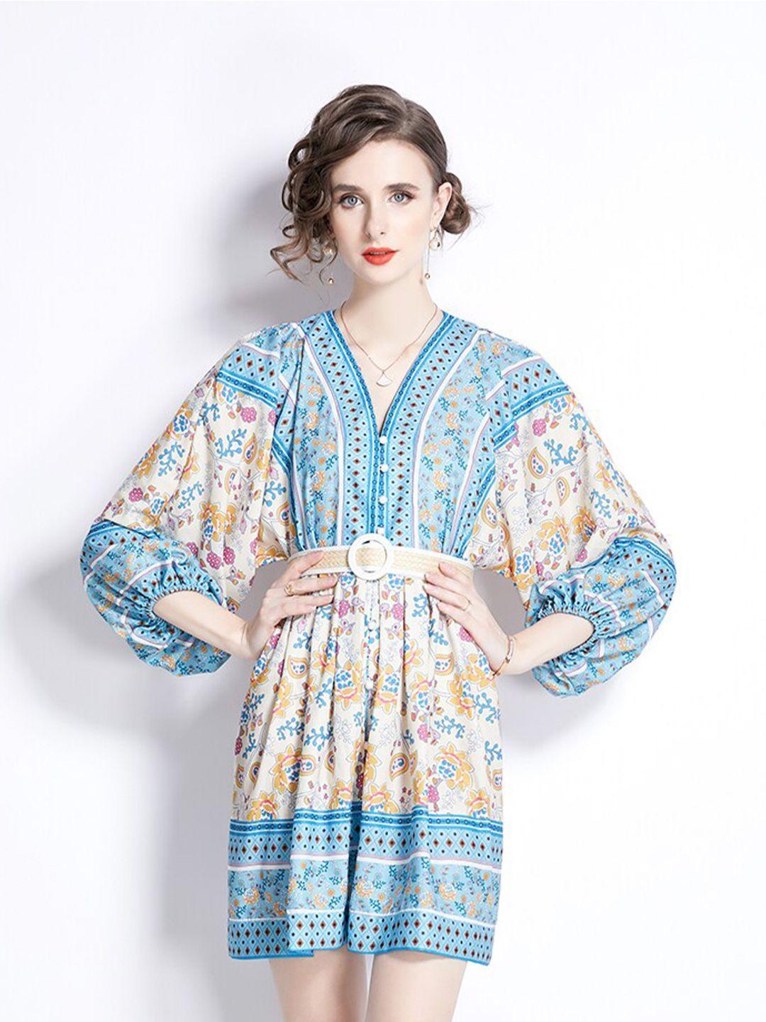 jc collection ethnic motifs printed v- neck fit and flare dress