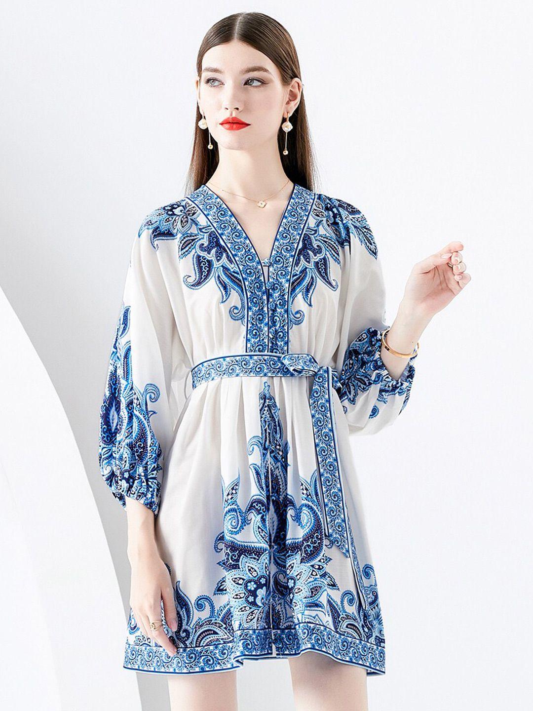 jc collection ethnic motifs printed v-neck a-line dress