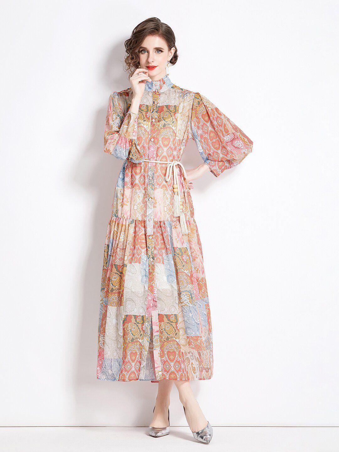 jc collection ethnic motifs printed hight neck maxi dress