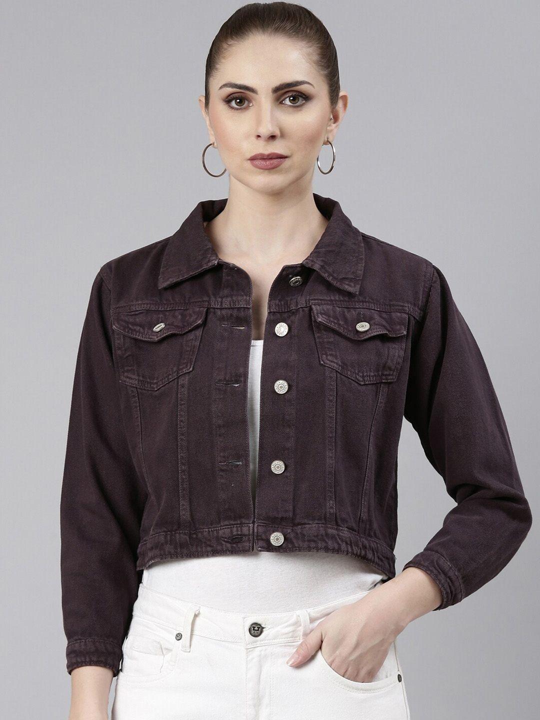 showoff spread collar windcheater crop denim jacket