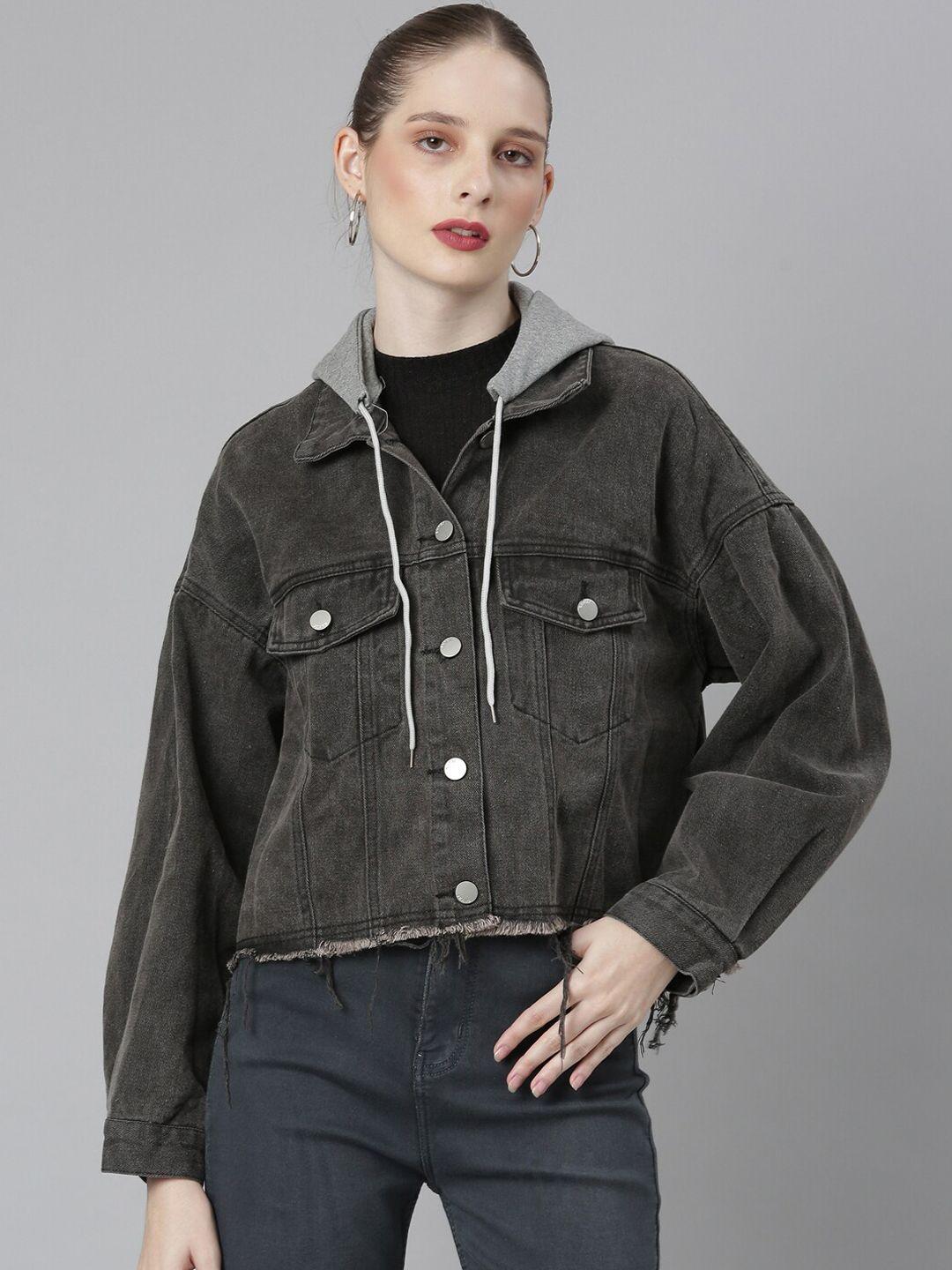 showoff hooded windcheater crop denim jacket