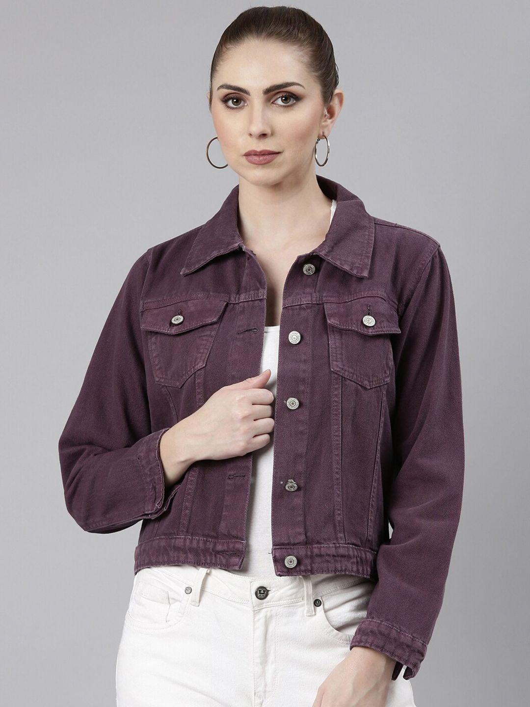 showoff windcheater spread collar crop denim jacket